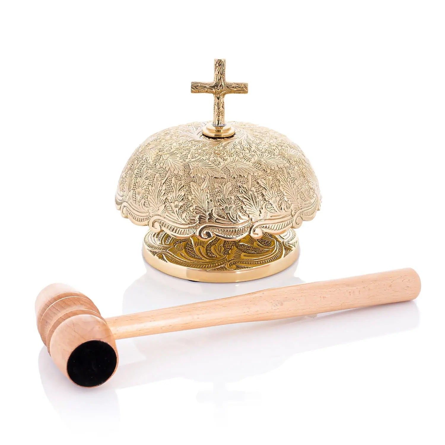 Gong en laiton orné avec maillet en bois