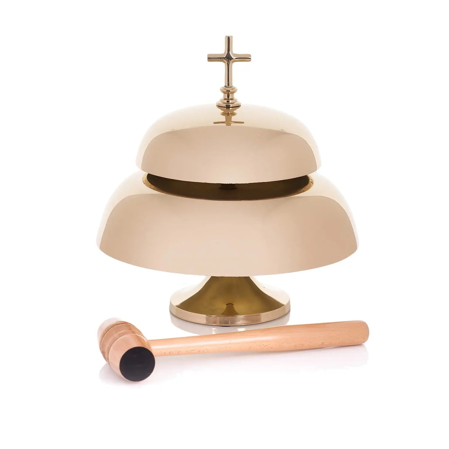 Gong liturgique double en laiton avec maillet en bois – 33 cm