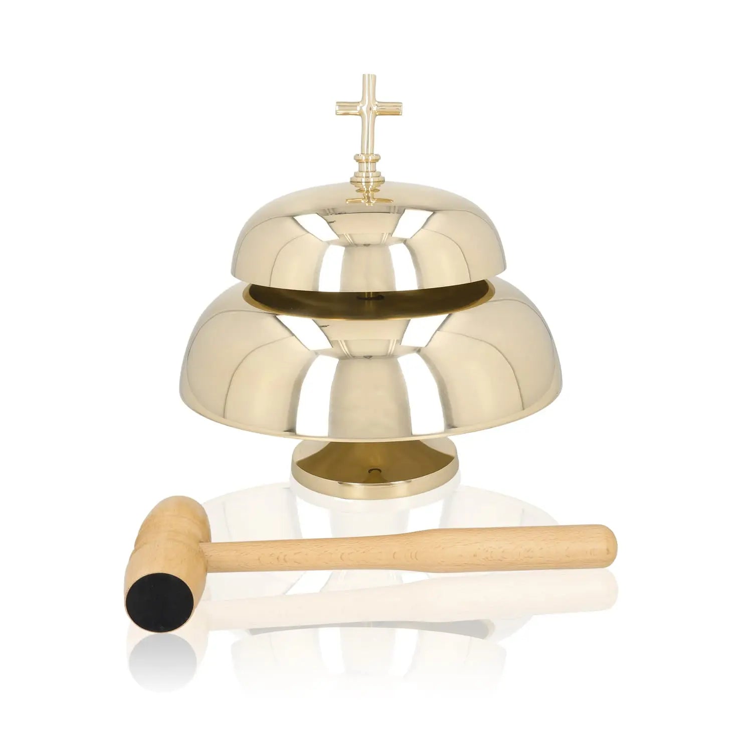 Gong liturgique double en laiton avec maillet en bois – 33 cm