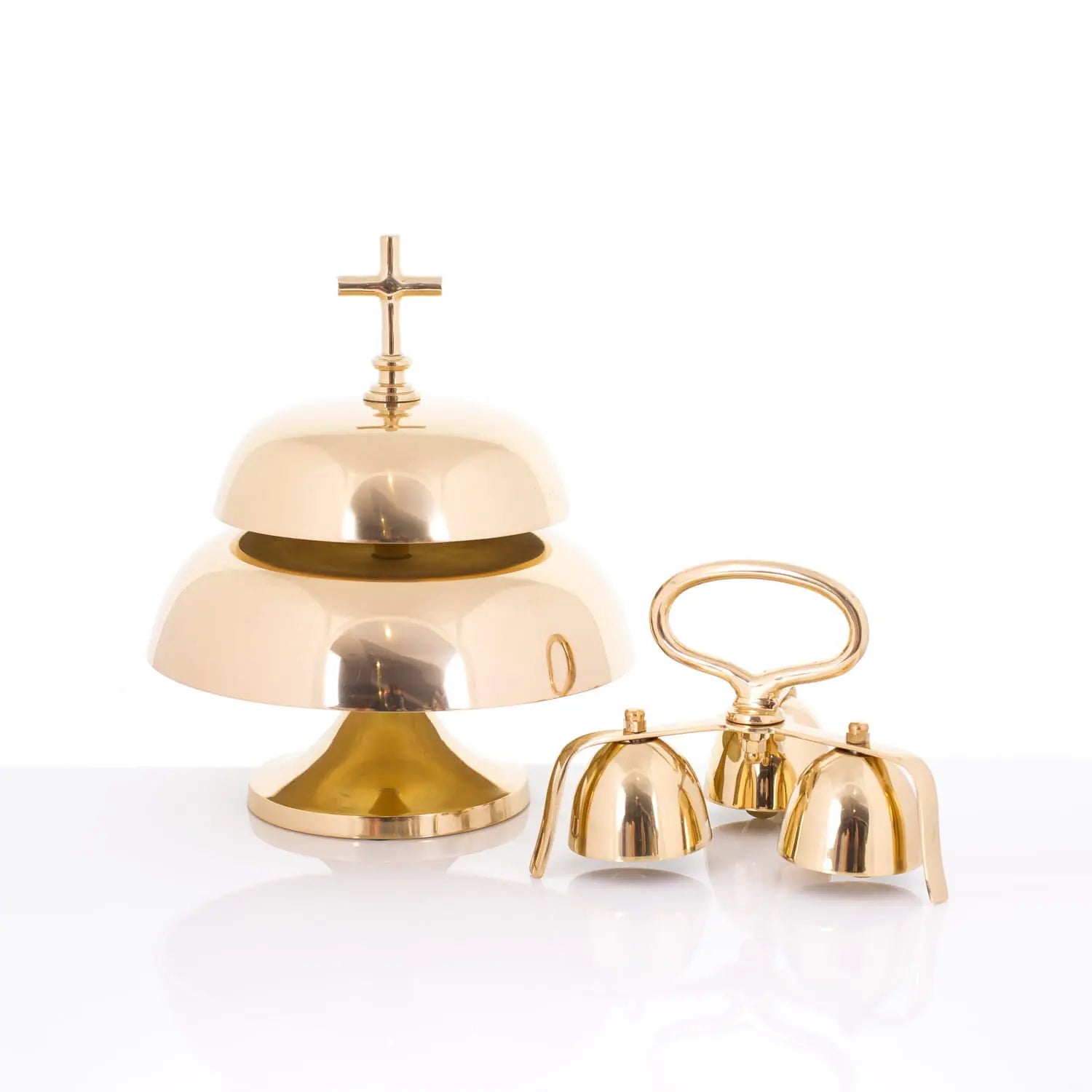Gong liturgique double en laiton avec maillet en bois – 33 cm