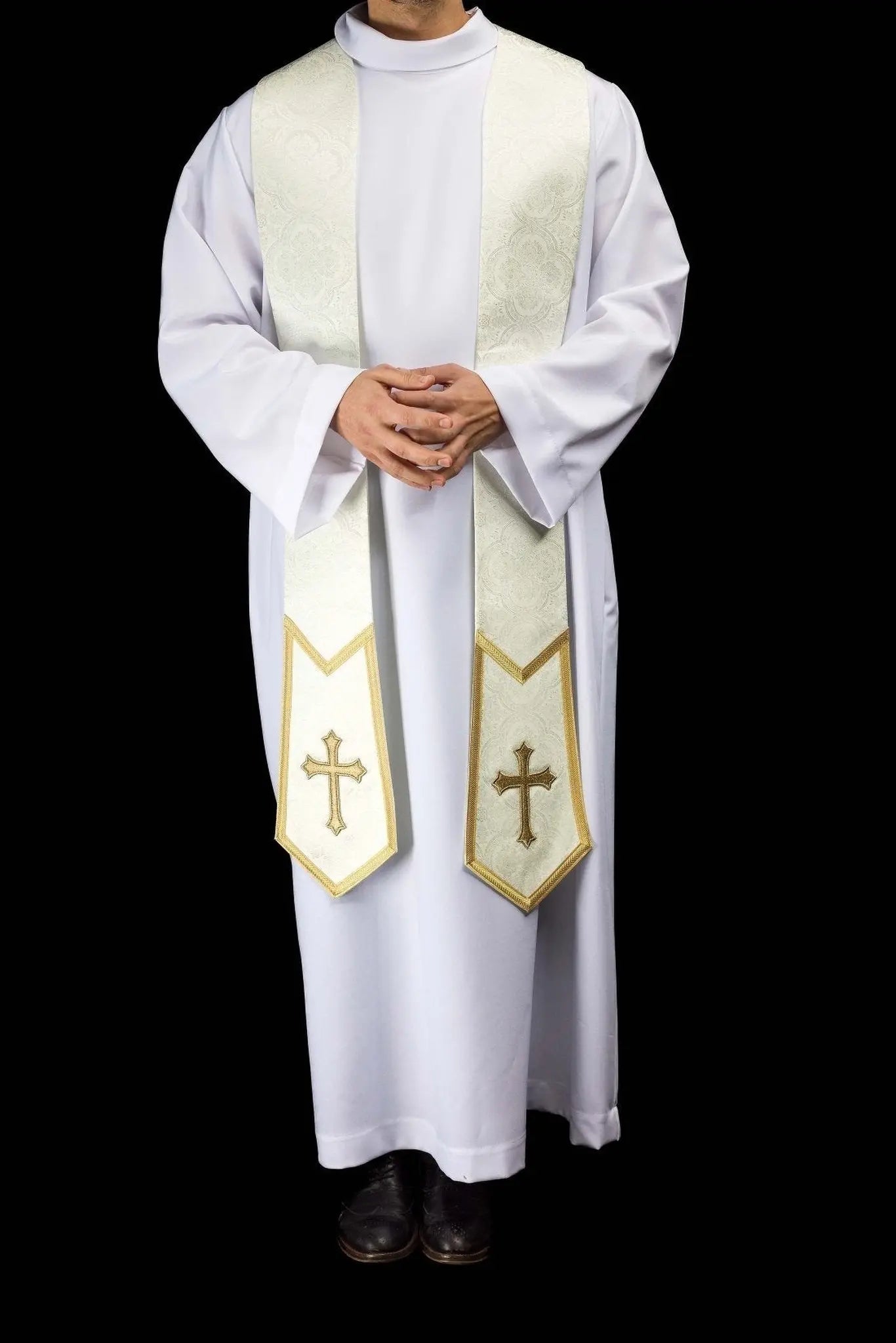 Étole jacquard écrue avec Croix brodée