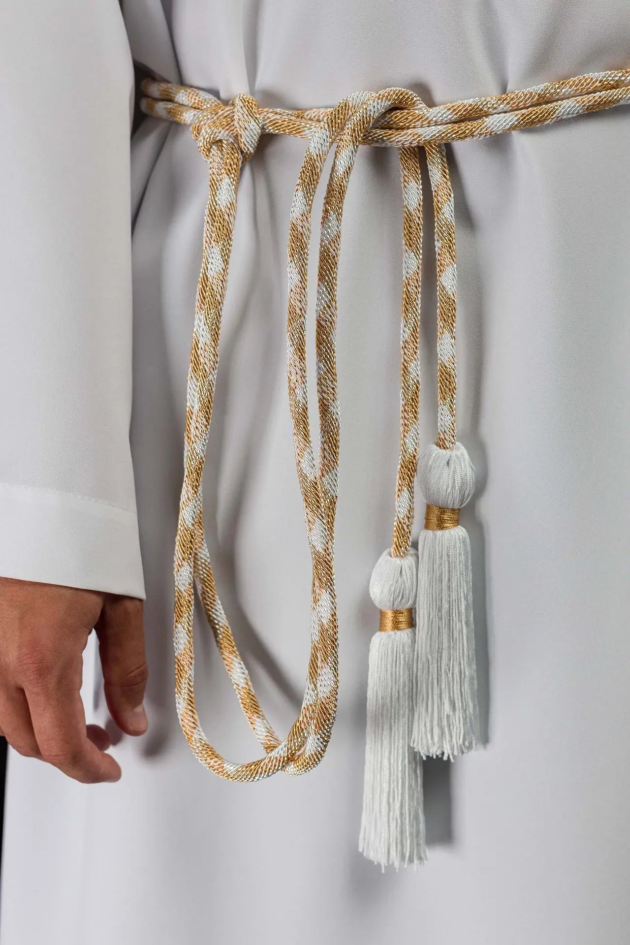 Cincture liturgique premium blanc-or