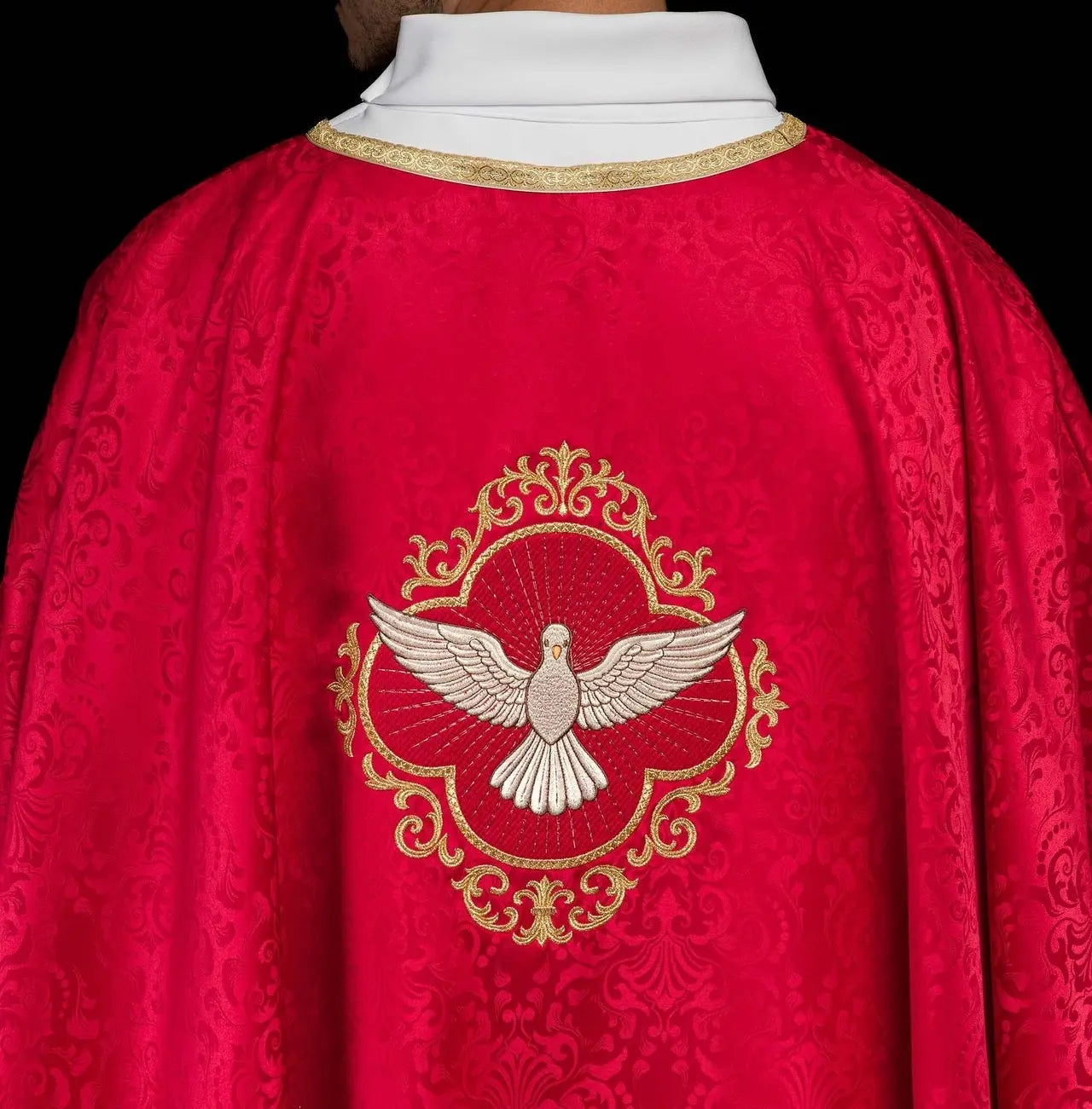 Embroidered liturgical chasuble with the Holy Spirit on jacquard fabric