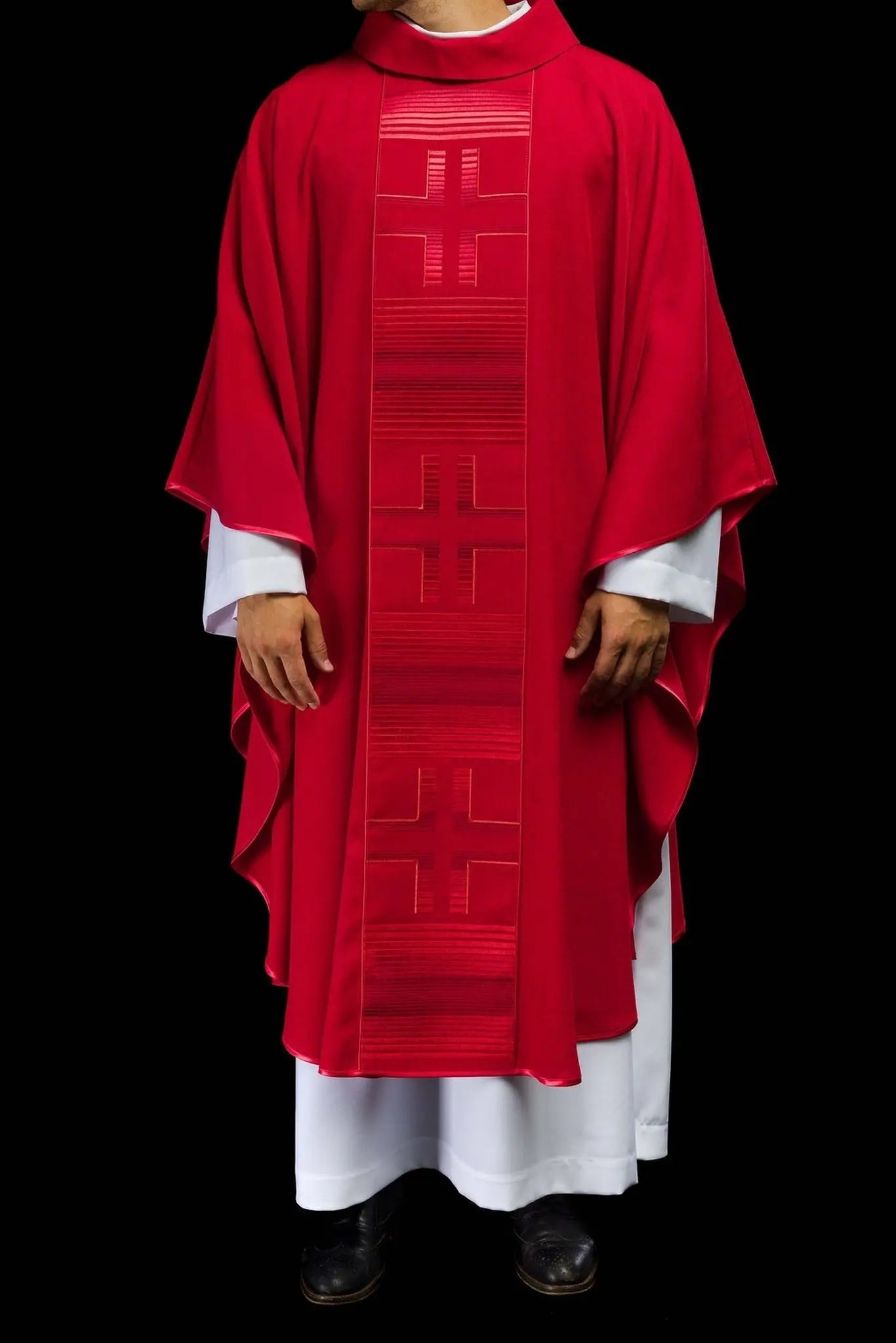Embroidered chasuble with Crosses in red