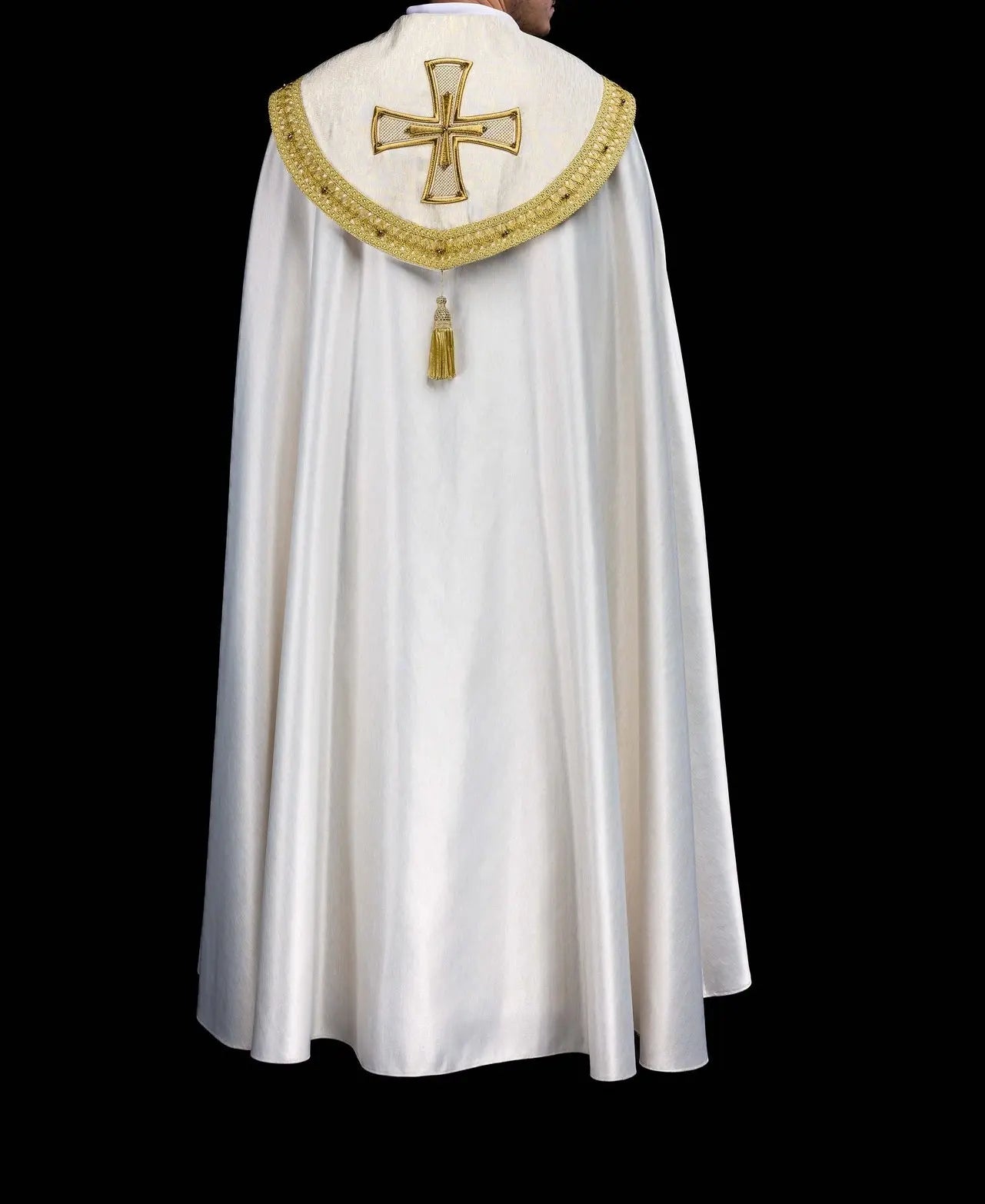 Handmade Ecru Cope with Gold Trims and Cross