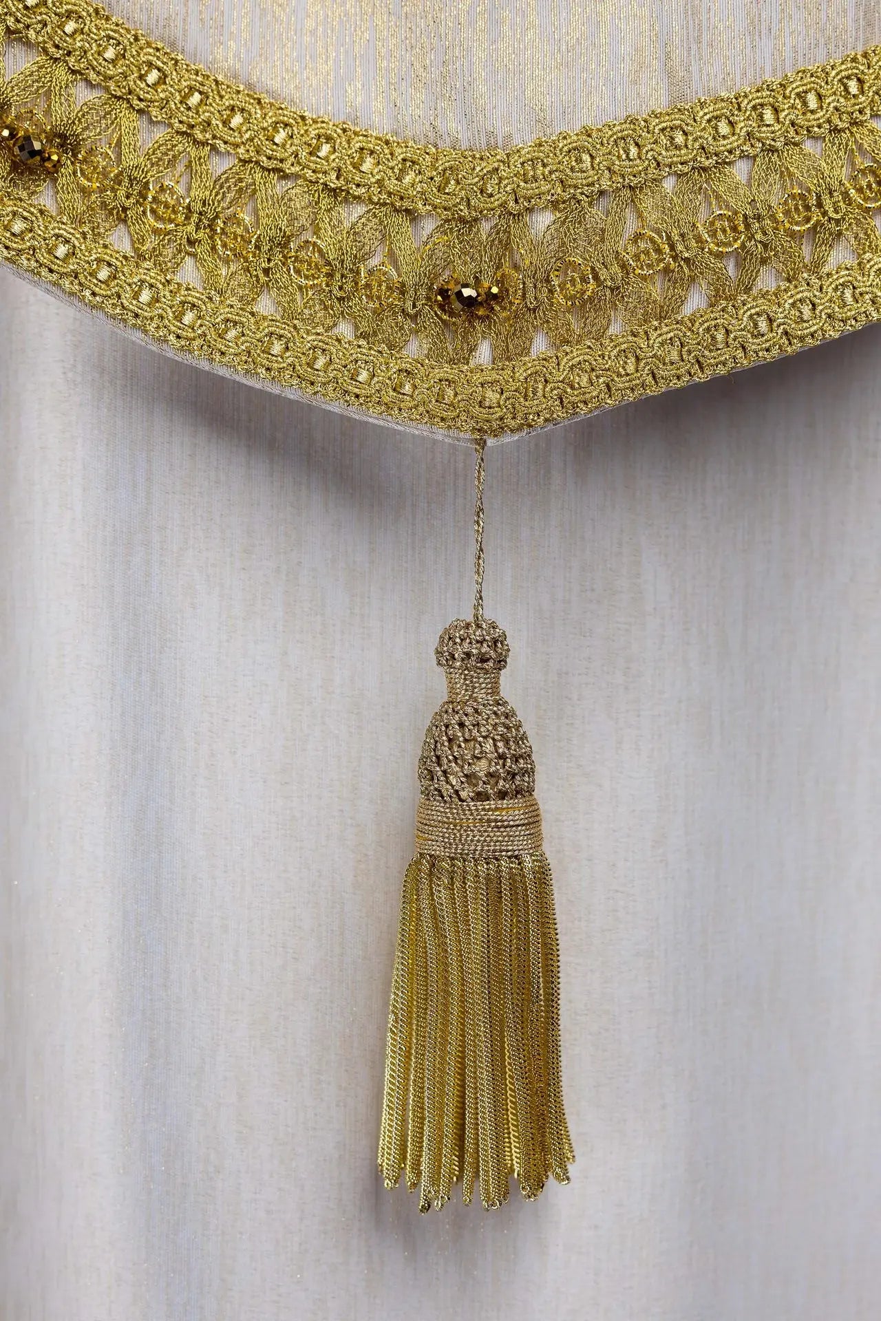 Handmade Ecru Cope with Gold Trims and Cross