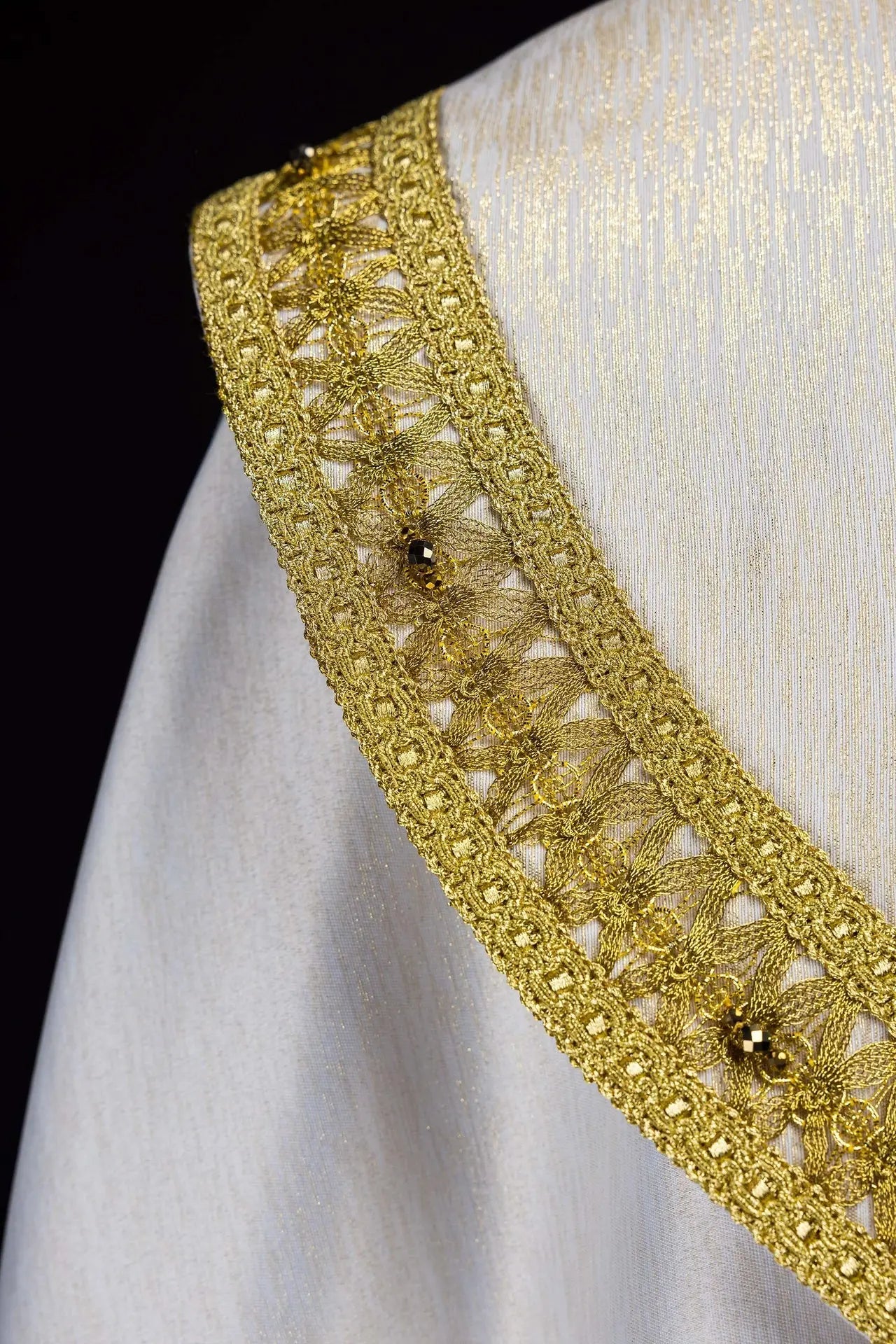 Handmade Ecru Cope with Gold Trims and Cross