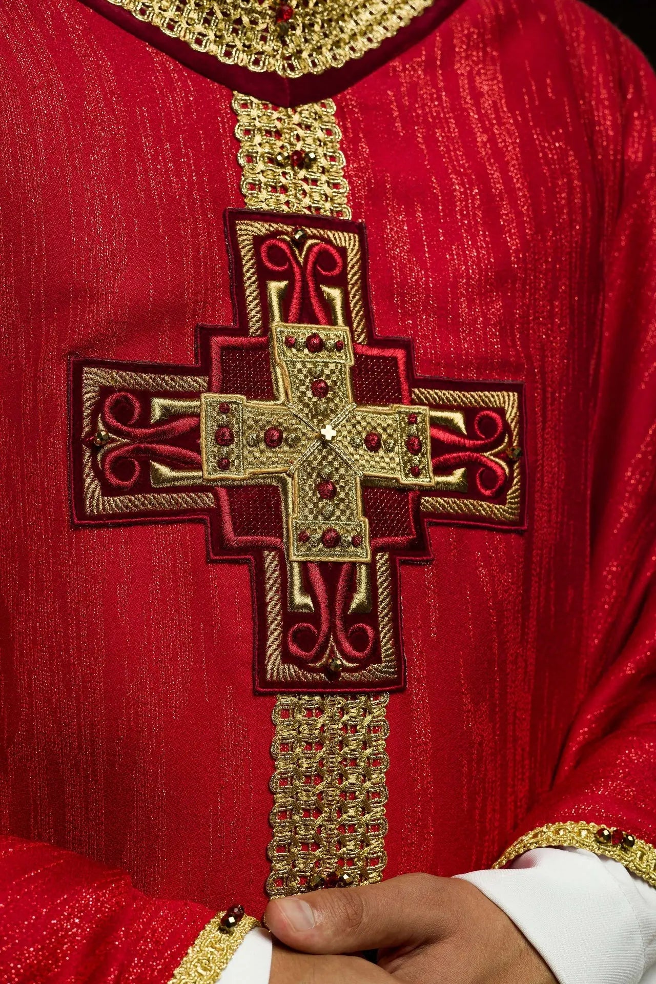 Handmade Chasuble with Natural Stones Handmade 7015 Red