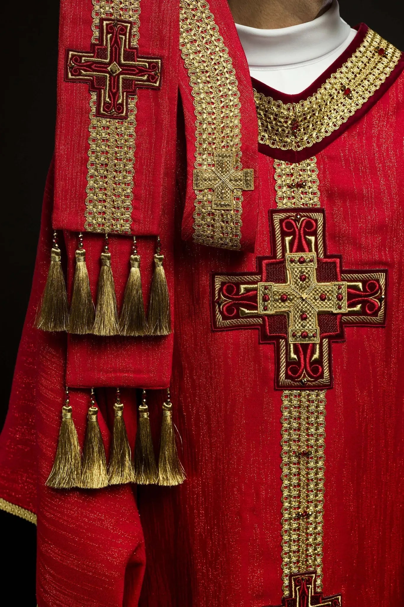 Handmade Chasuble with Natural Stones Handmade 7015 Red