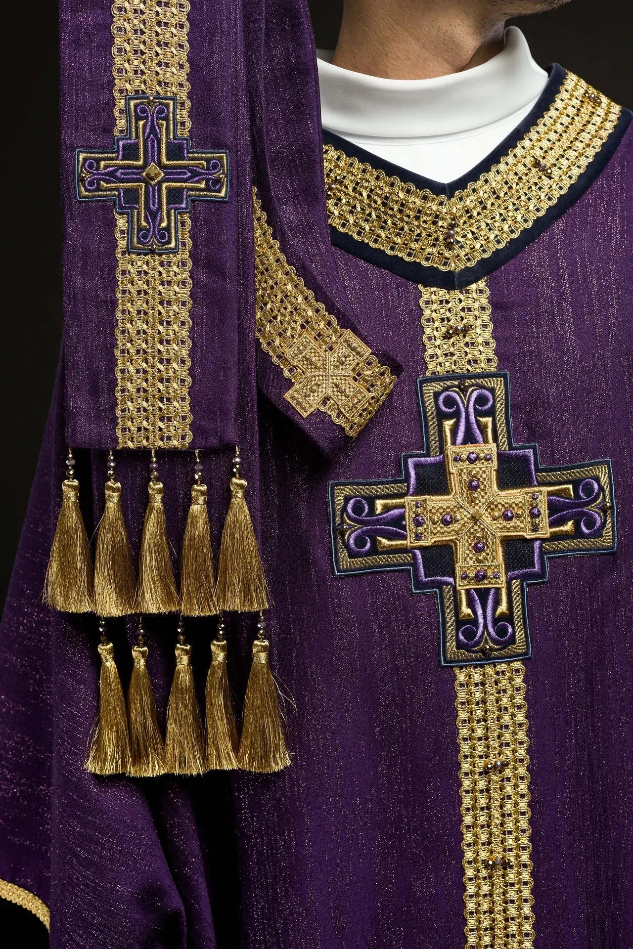 Handmade Chasuble with Natural Stones Handmade 7015 Purple
