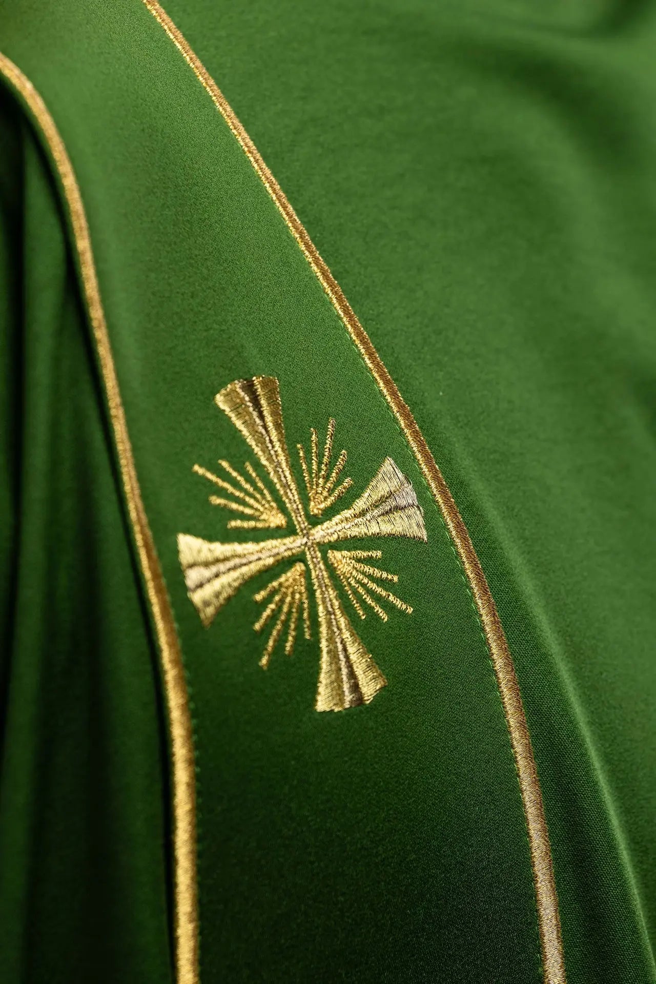 Green Dalmatic with Decorative Bands and Gold Cross Embroidery