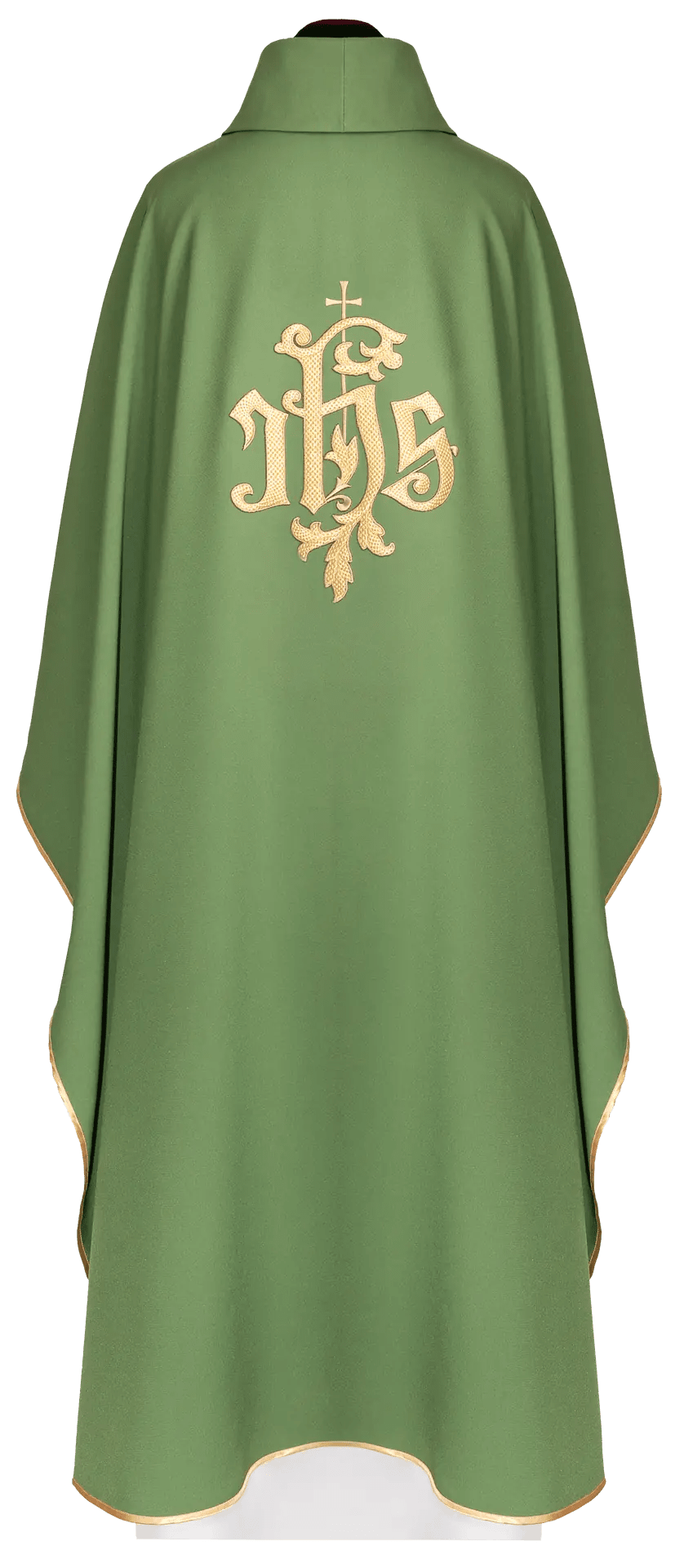 Chasuble verte avec broderie dorée IHS