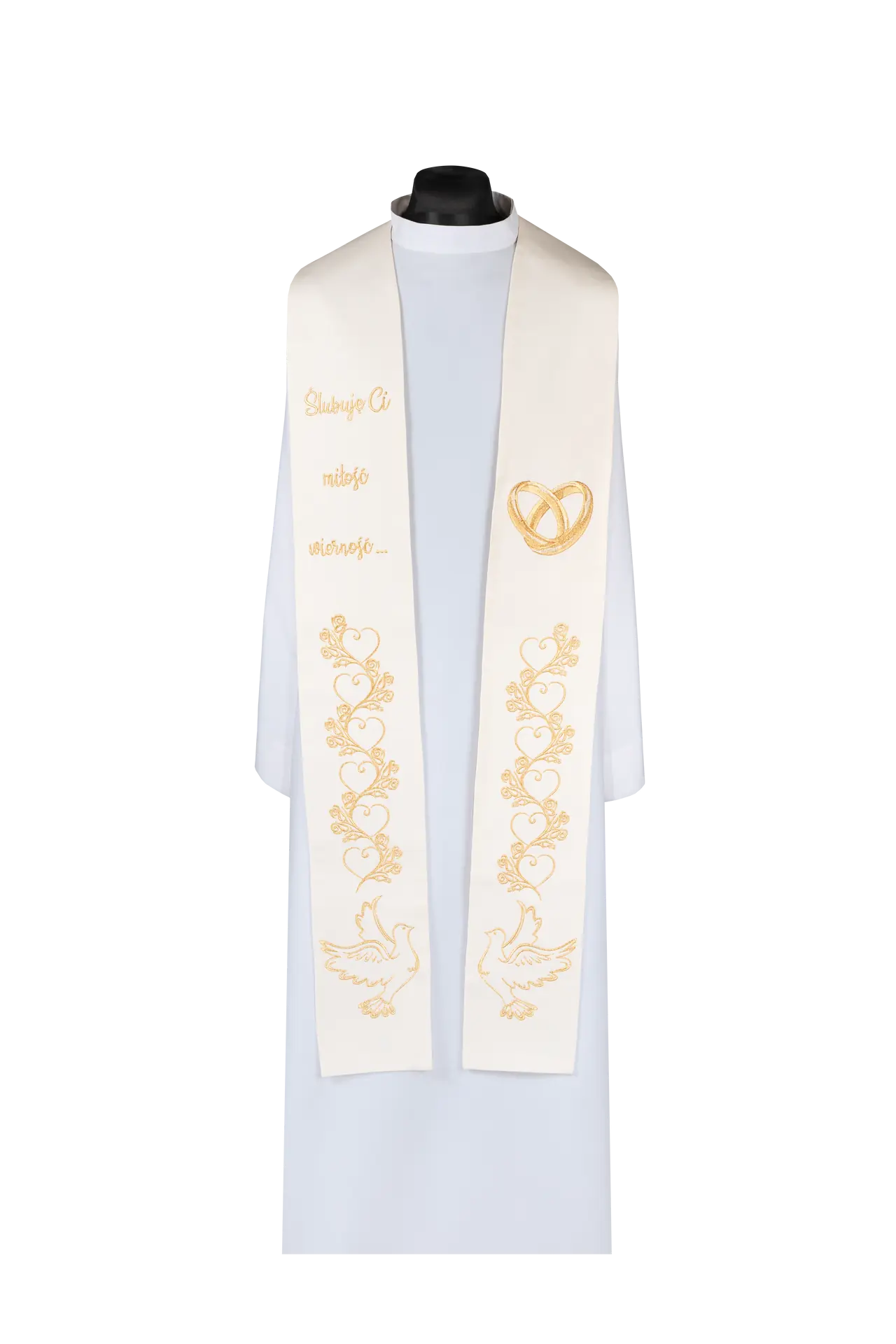 Embroidered wedding stole ecru