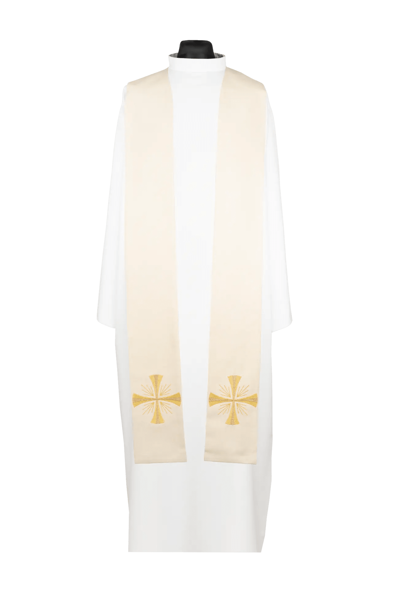 Étole de prêtre brodée avec croix écrue