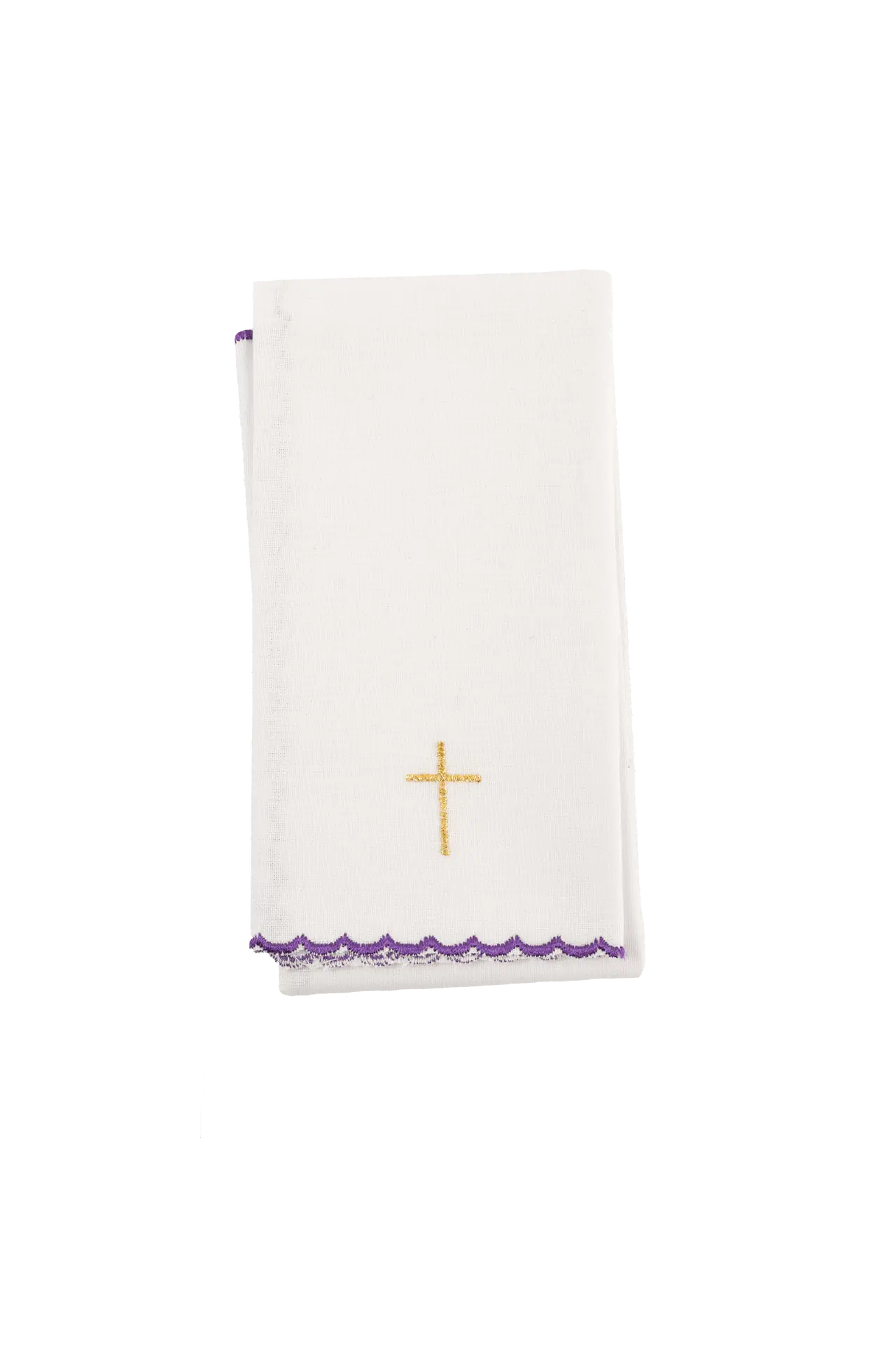Purple embroidered chalice linens set with cross motif