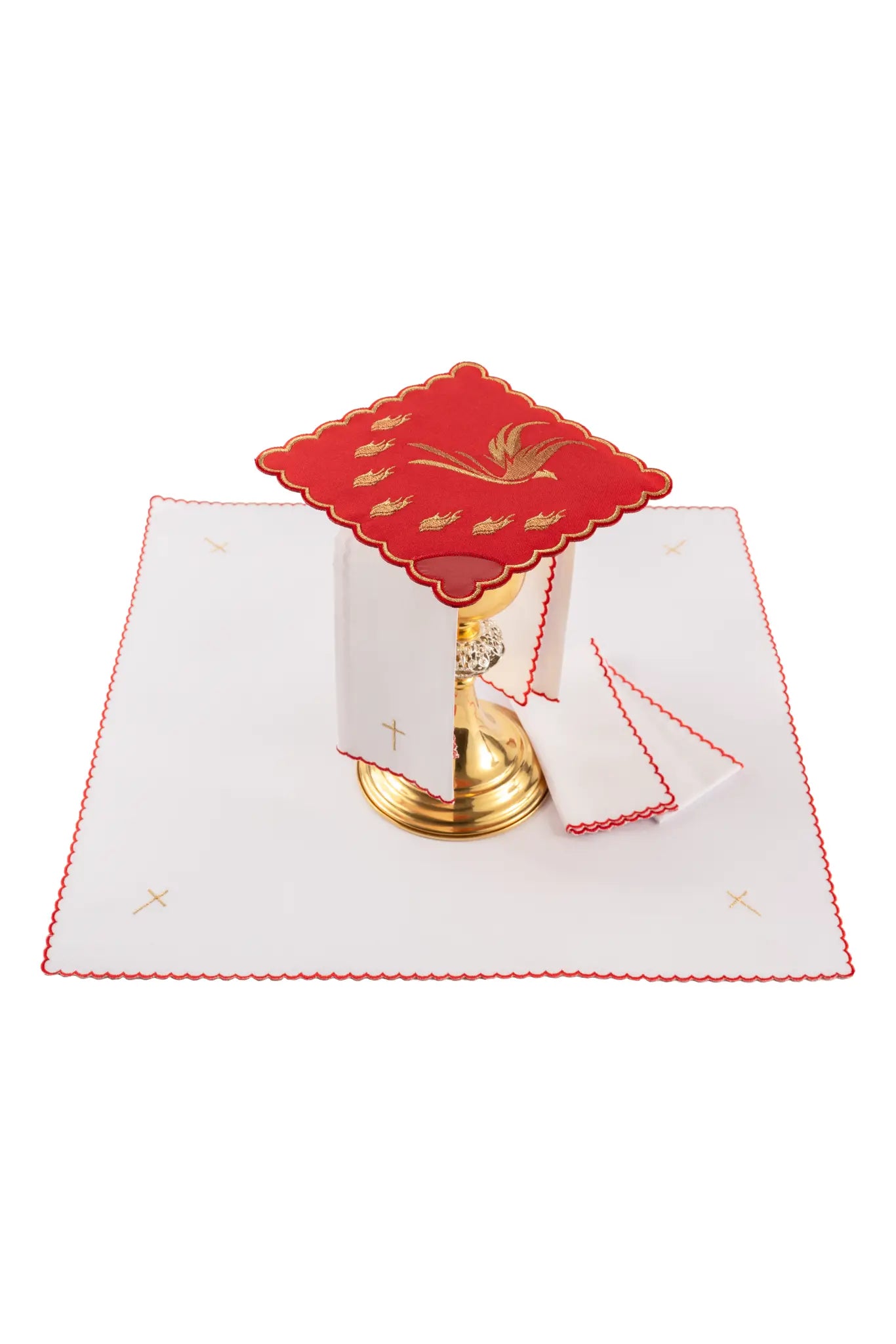 Red chalice linen set with Holy Spirit embroidery