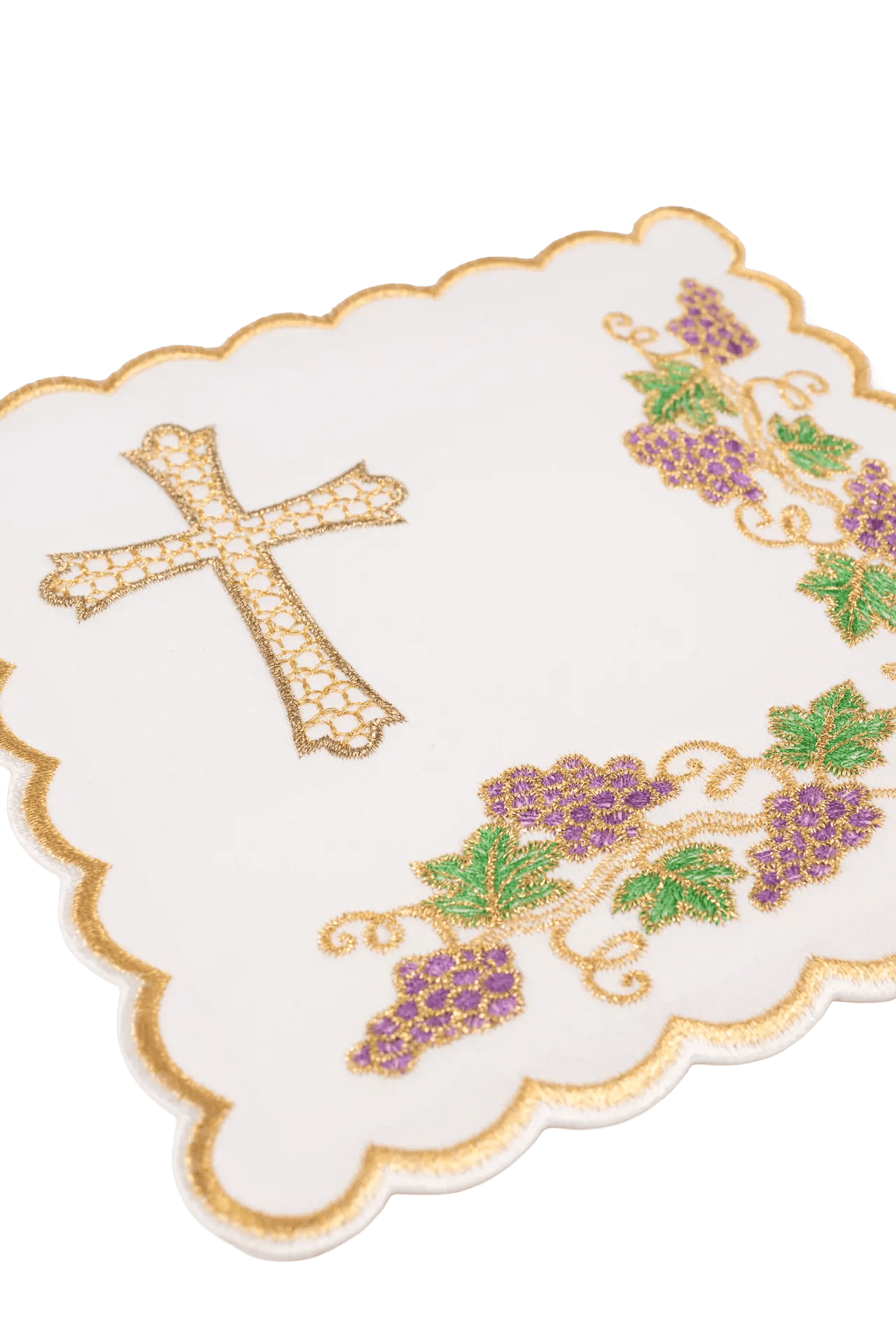 Ensemble de linge de calice avec motif de vigne et croix