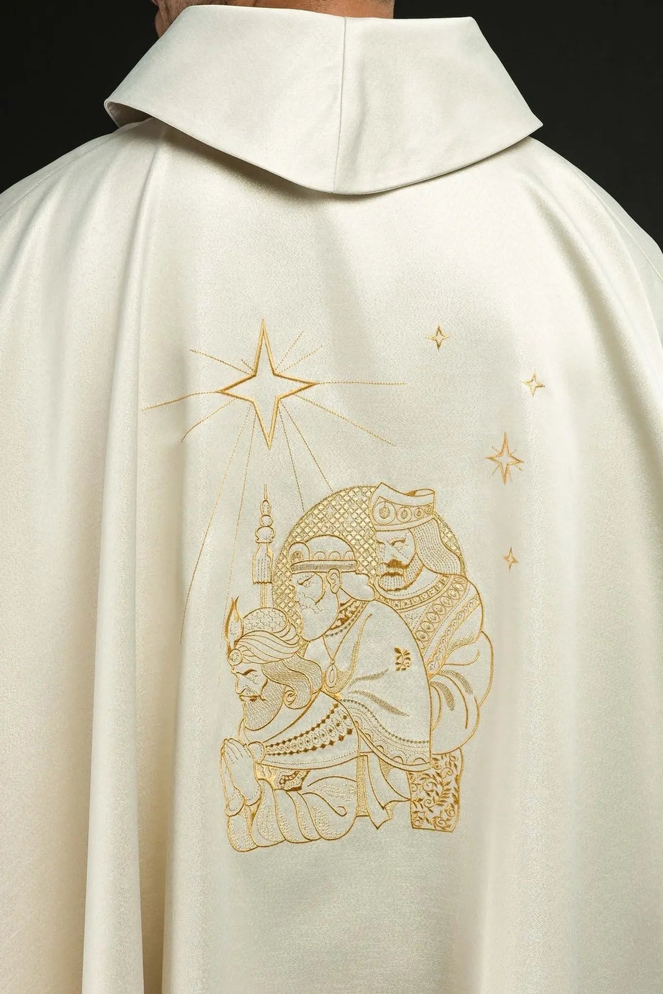 Glittering chasuble with gold embroidery and image of the Three Kings