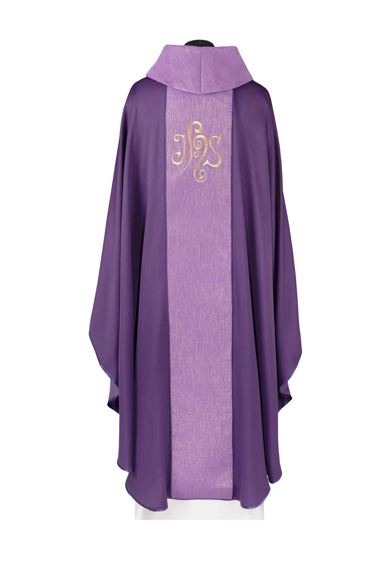 Purple chasuble decorated with a band and IHS embroidery