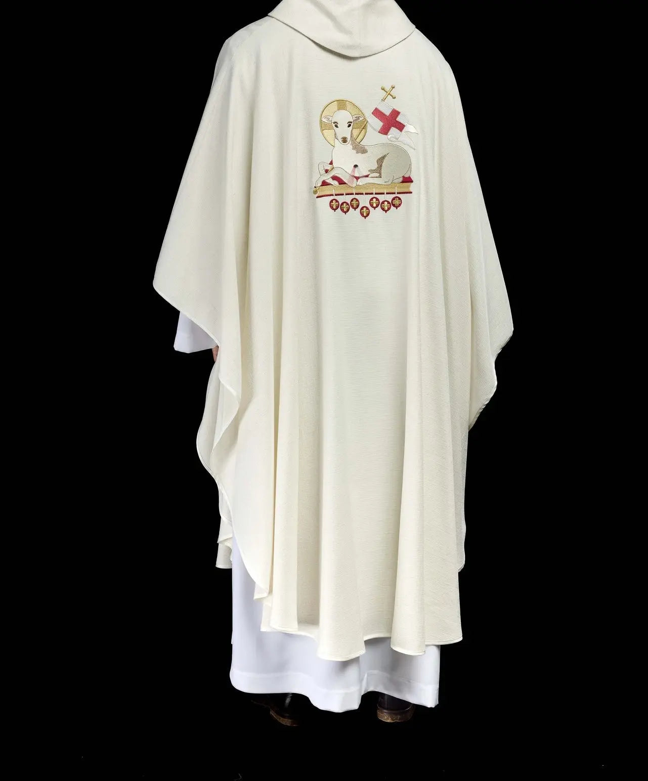 Easter chasuble sewn from natural fabric with an embroidered lamb