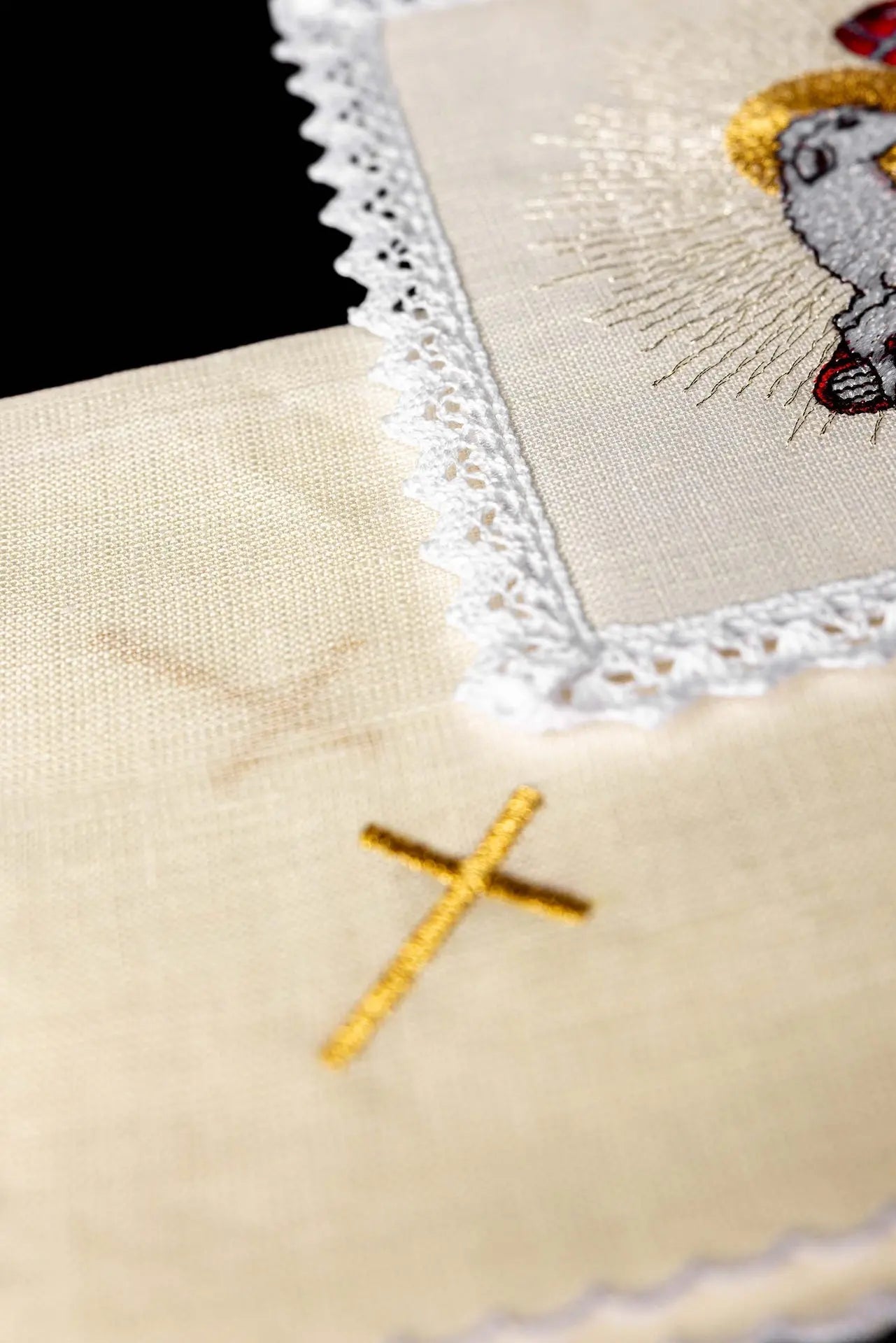 Nappe de calice en lin avec broderie en peau d'agneau