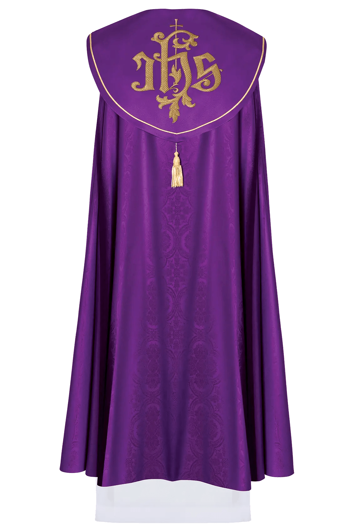 Chape liturgique violette avec IHS doré