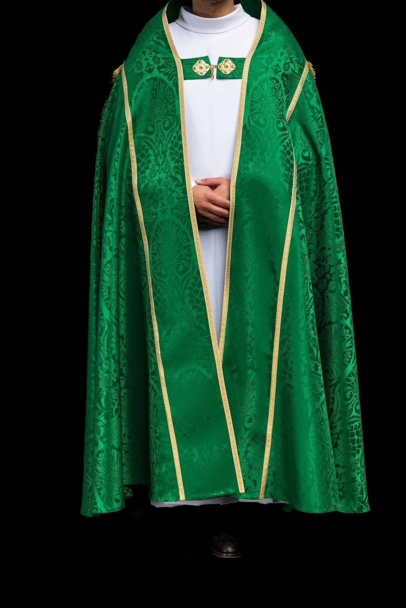 Pluvial romain en jacquard uni vert