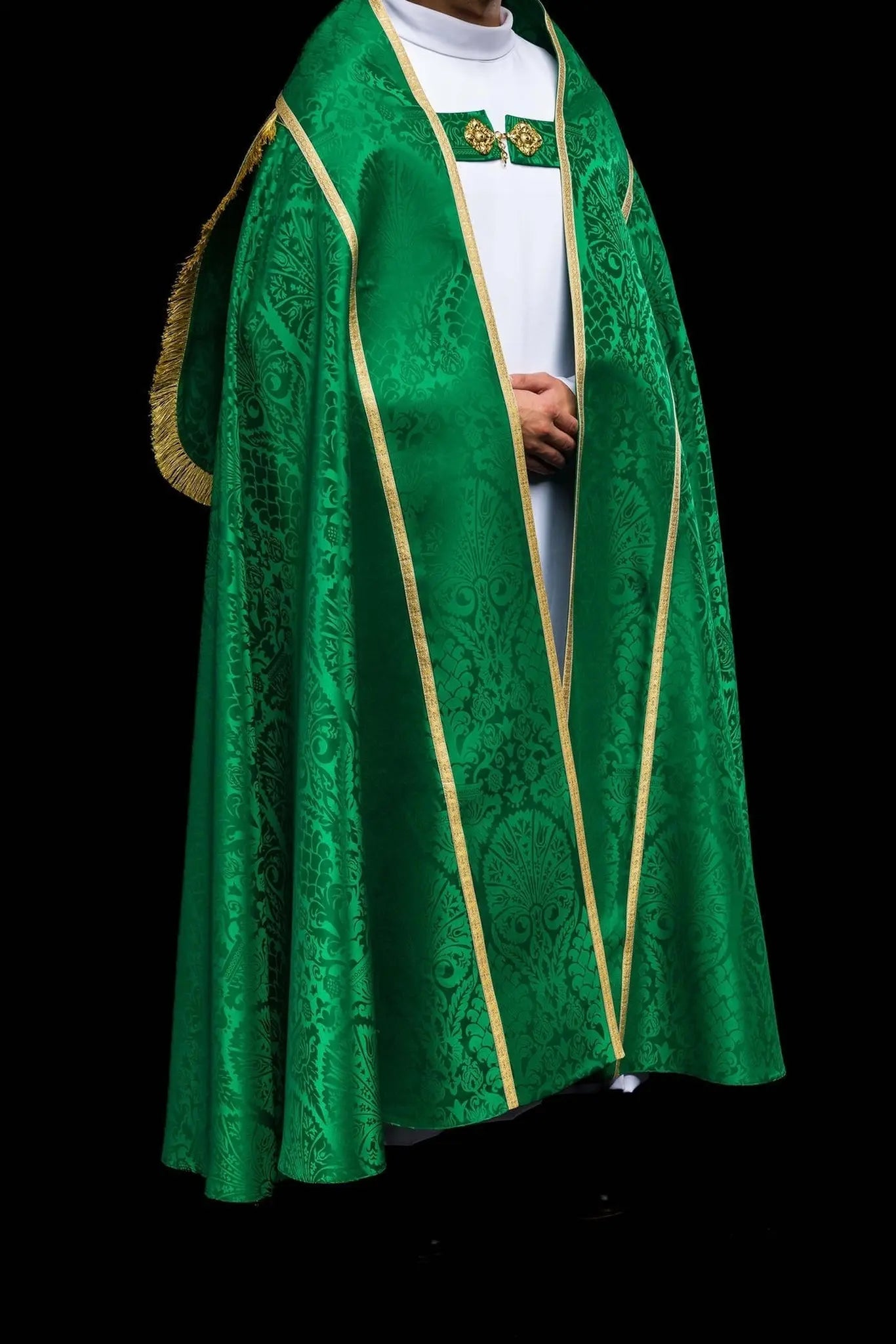 Pluvial romain en jacquard uni vert
