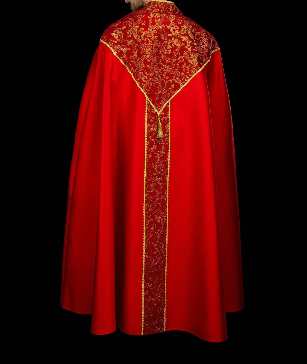 Red Liturgical Cope with Gold Jacquard Ornament