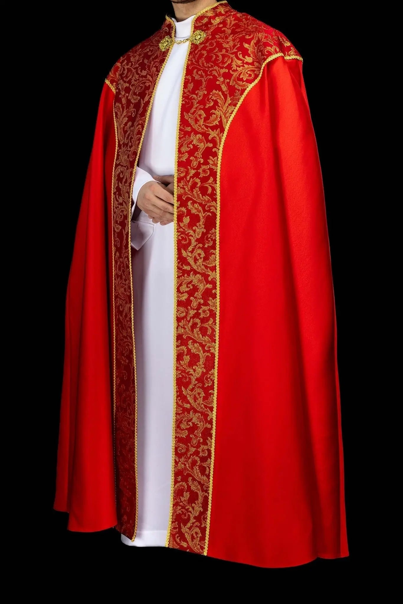Red Liturgical Cope with Gold Jacquard Ornament