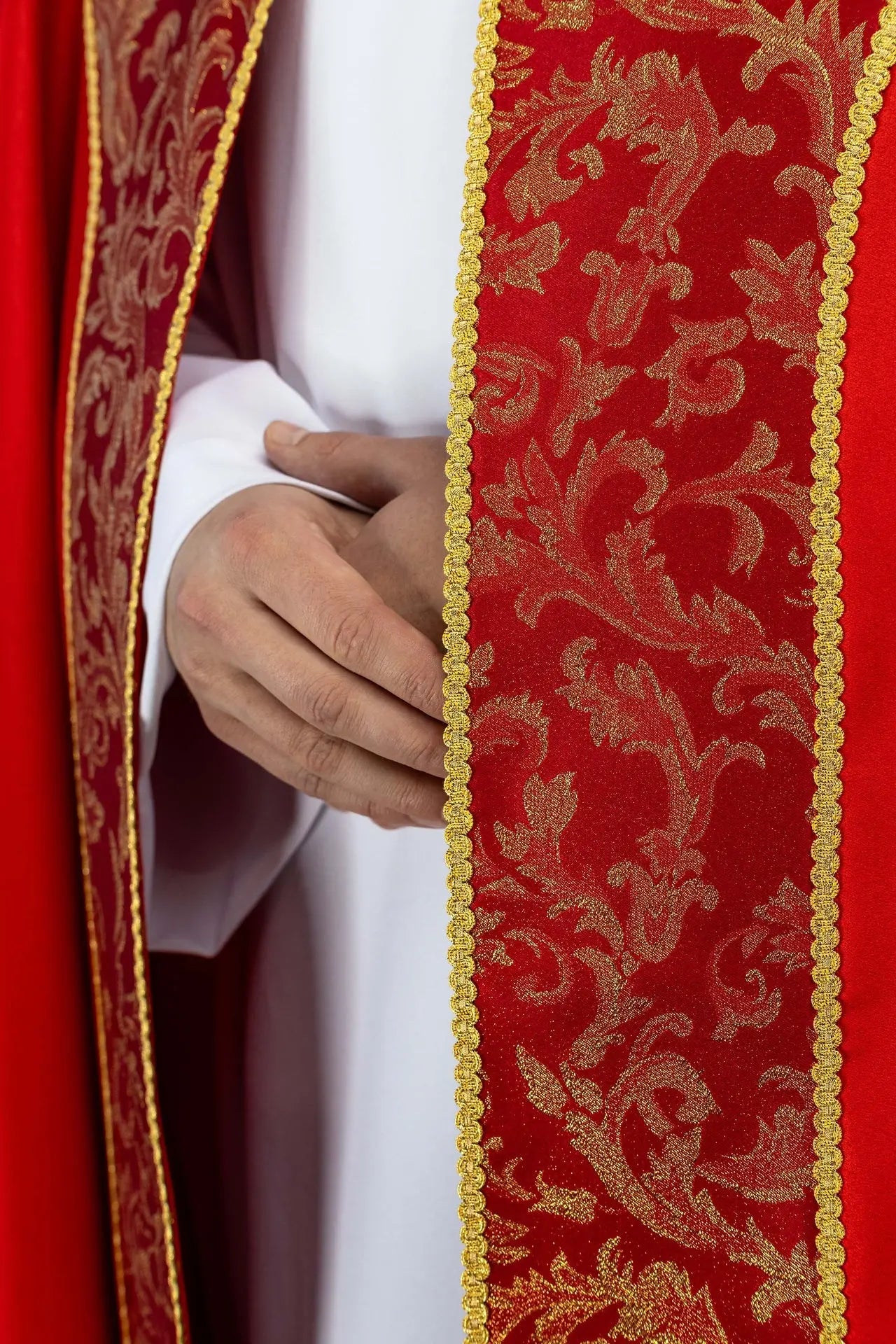 Red Liturgical Cope with Gold Jacquard Ornament