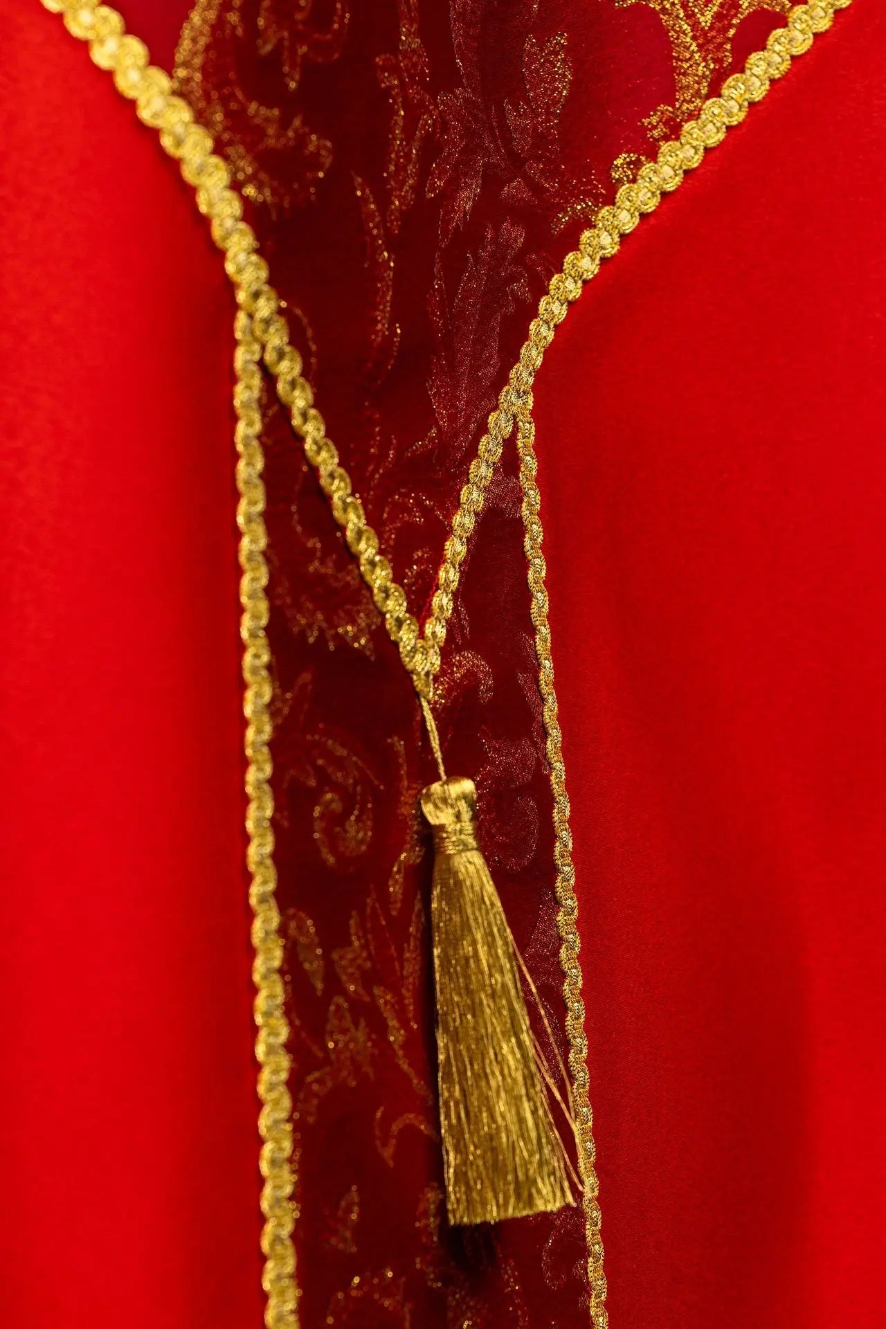 Red Liturgical Cope with Gold Jacquard Ornament
