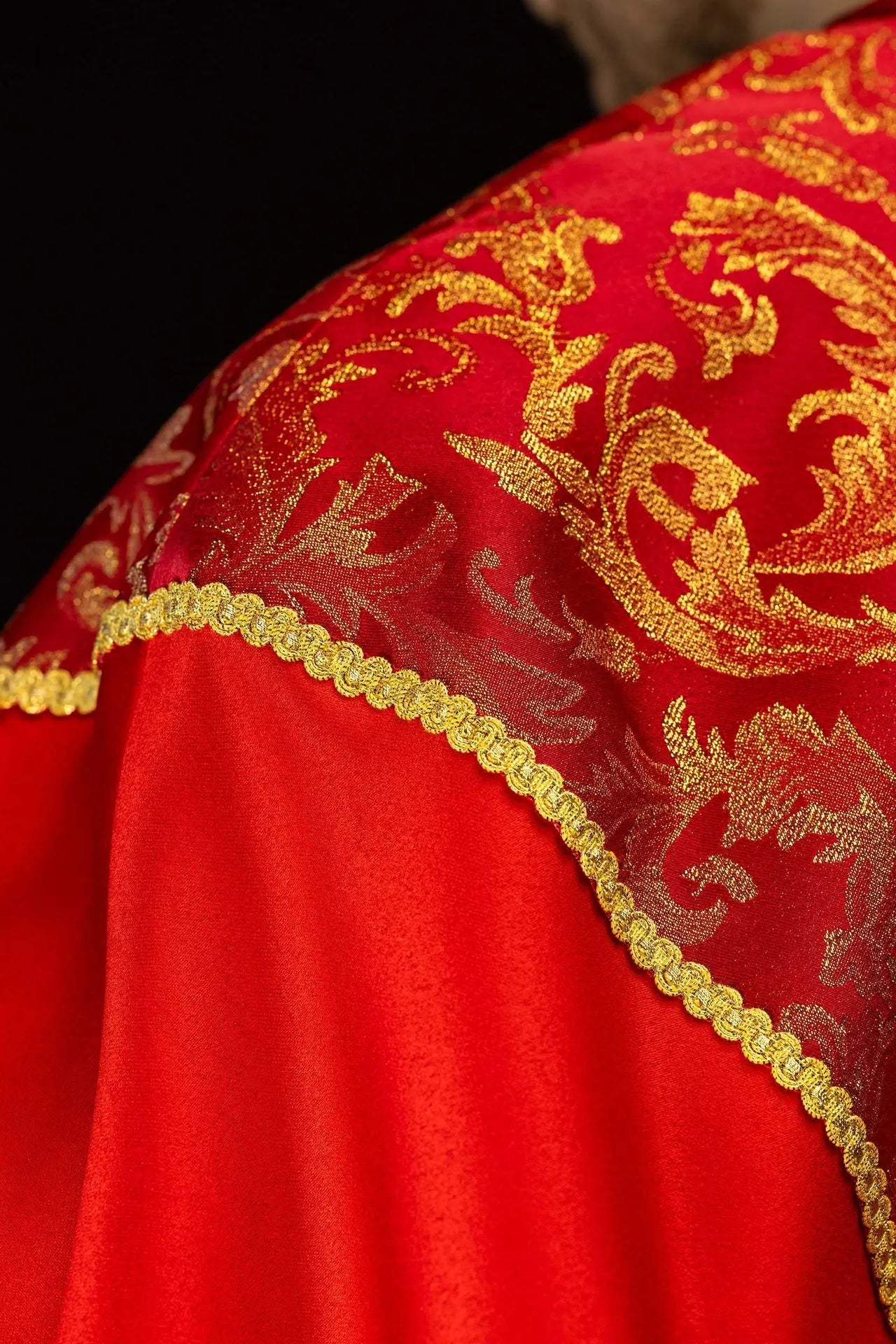 Red Liturgical Cope with Gold Jacquard Ornament