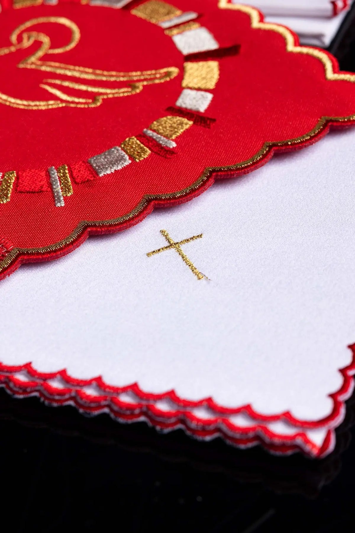 Red chalice linen with Holy Spirit embroidery