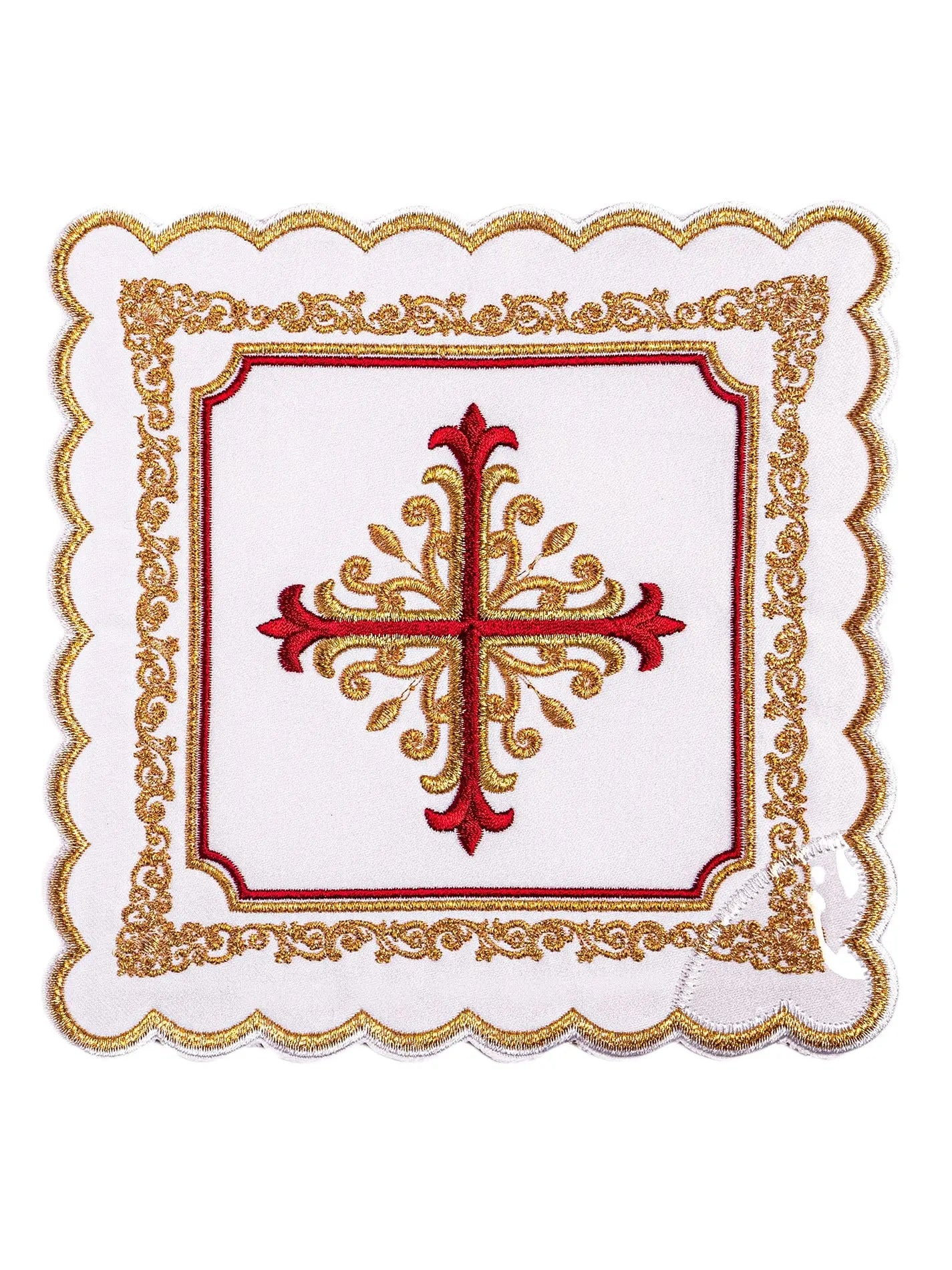 Linge de calice avec broderie dorée et rouge