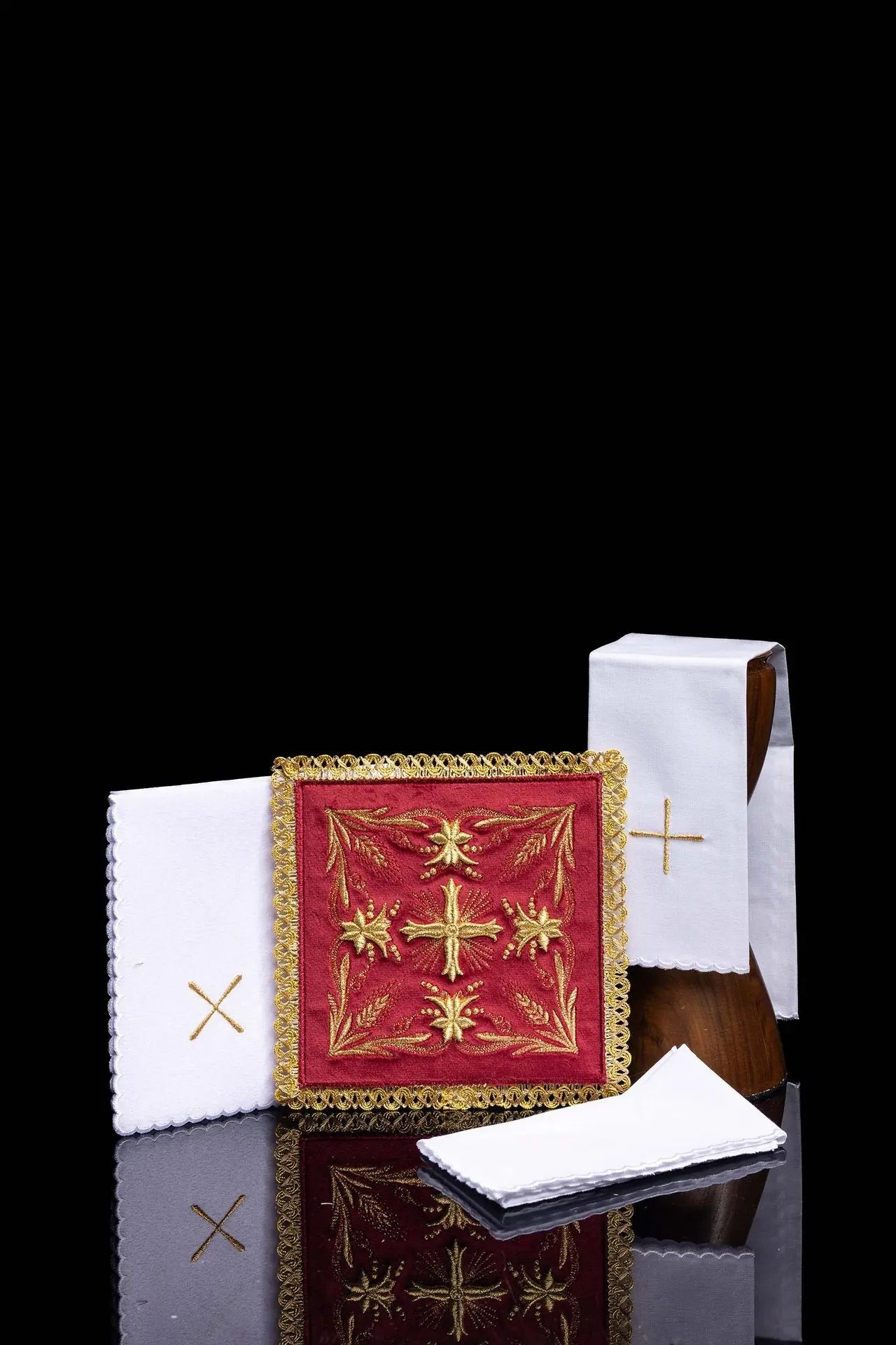 Embroidered Red Velvet Chalice Linen Set
