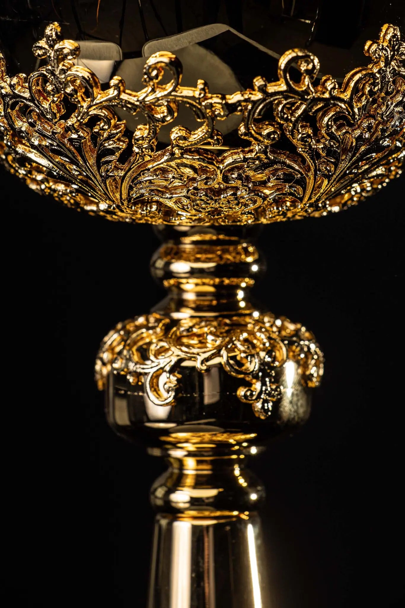 Handmade gold-plated ciborium with floral ornamentation and blue imitation sapphires, topped with a cross.