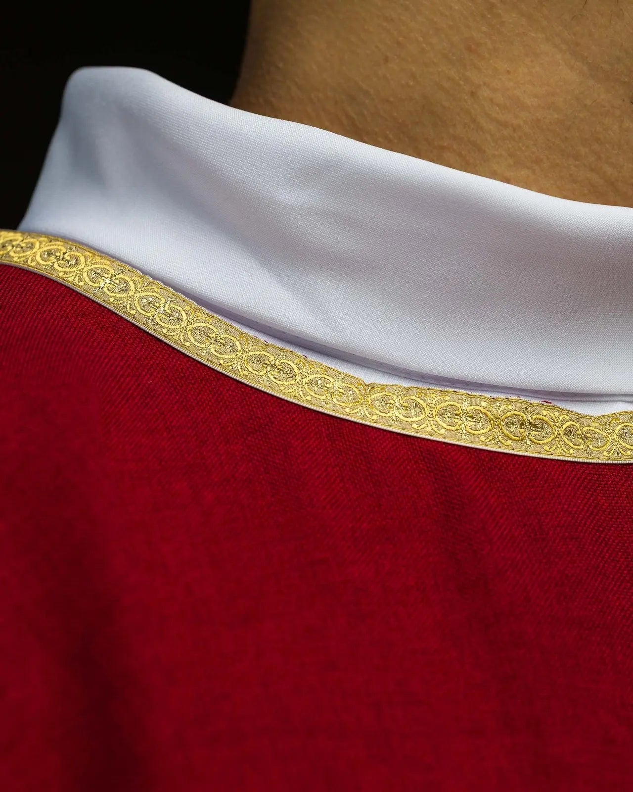 Red Liturgical Chasuble with Gold IHS Embroidery