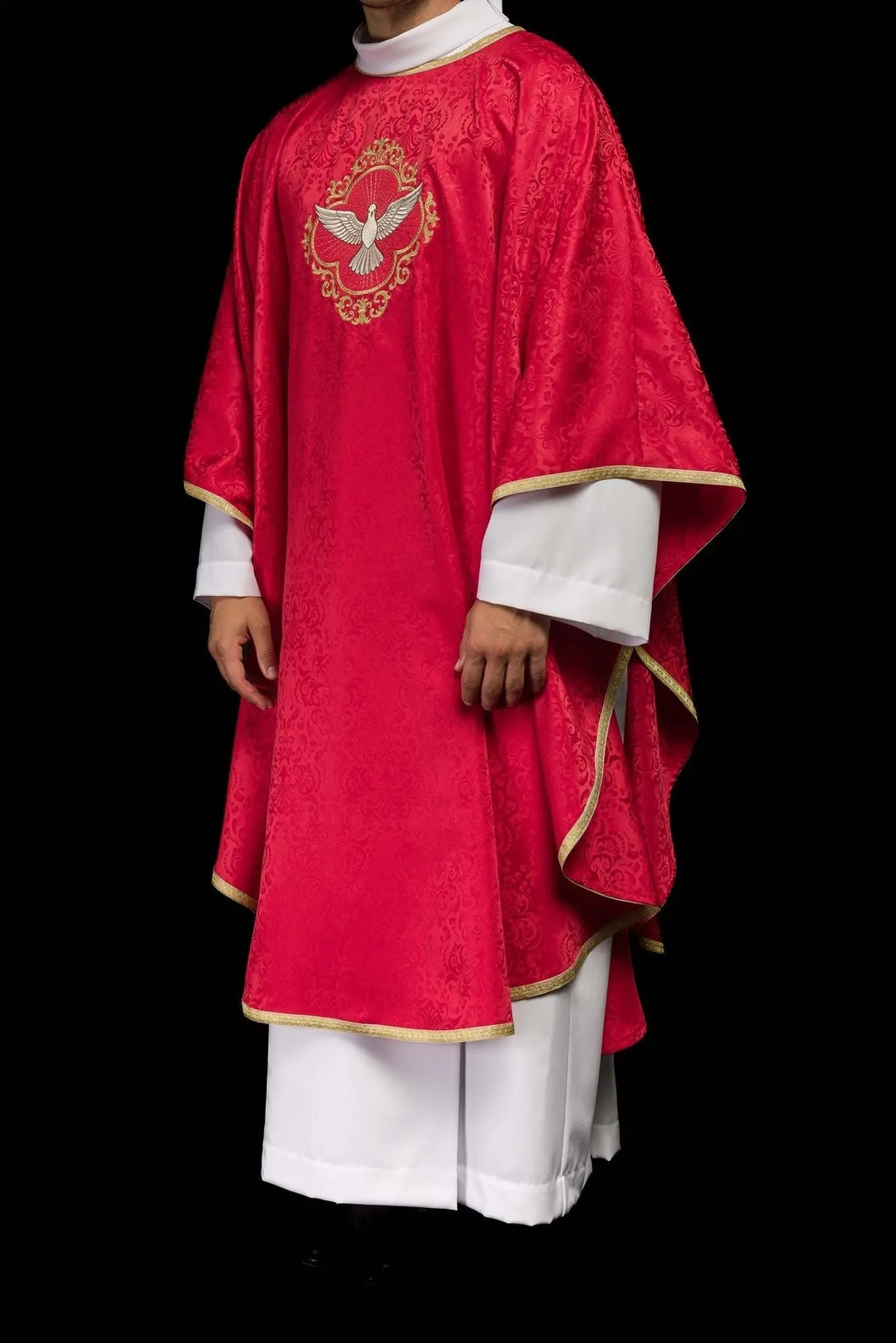 Embroidered liturgical chasuble with the Holy Spirit on jacquard fabric