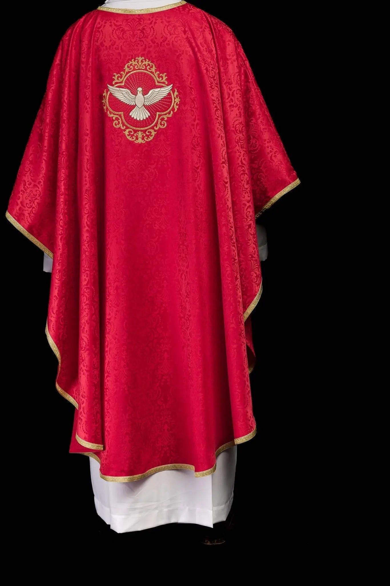 Embroidered liturgical chasuble with the Holy Spirit on jacquard fabric