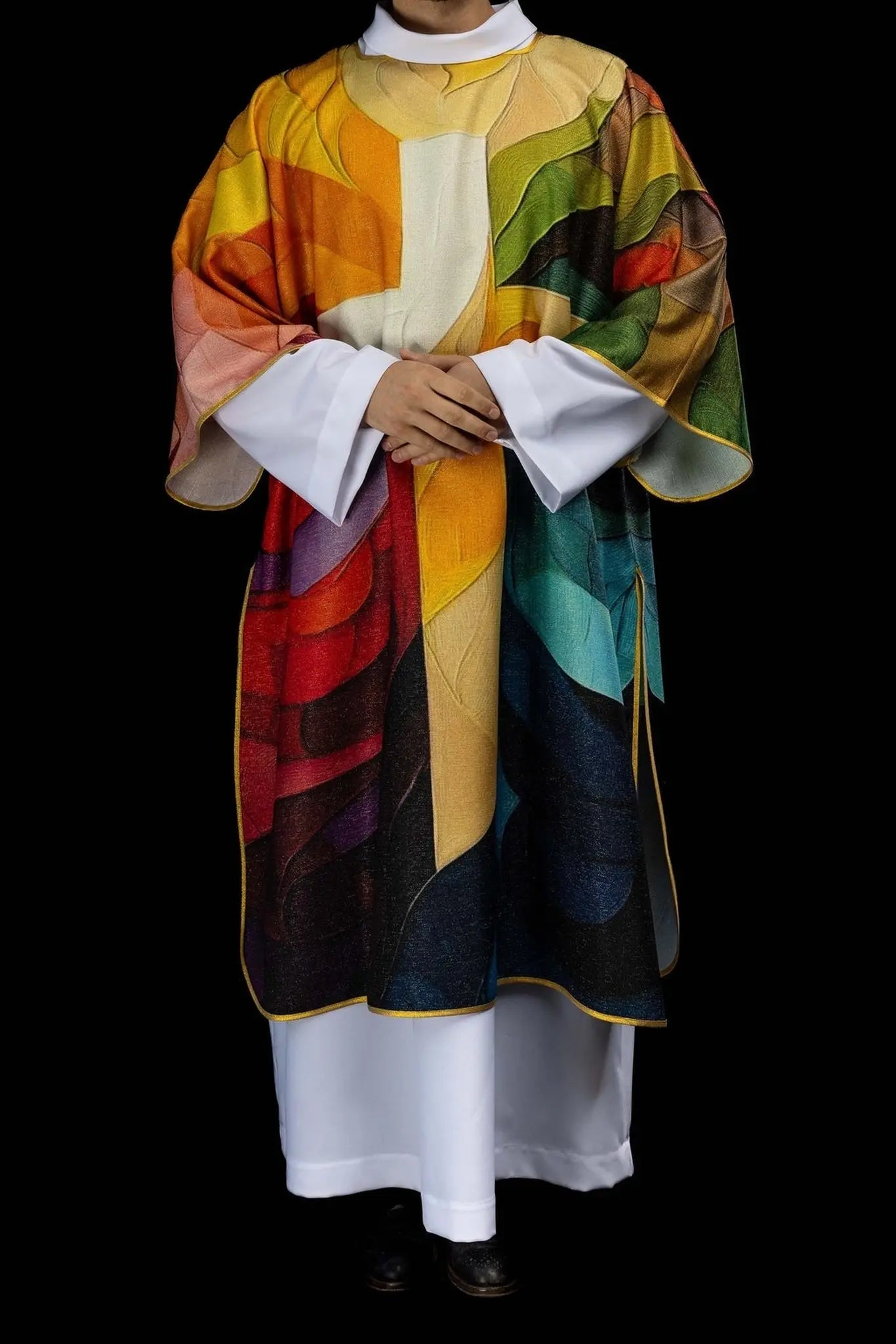 Multicoloured Printed Dalmatic with Cross Motif