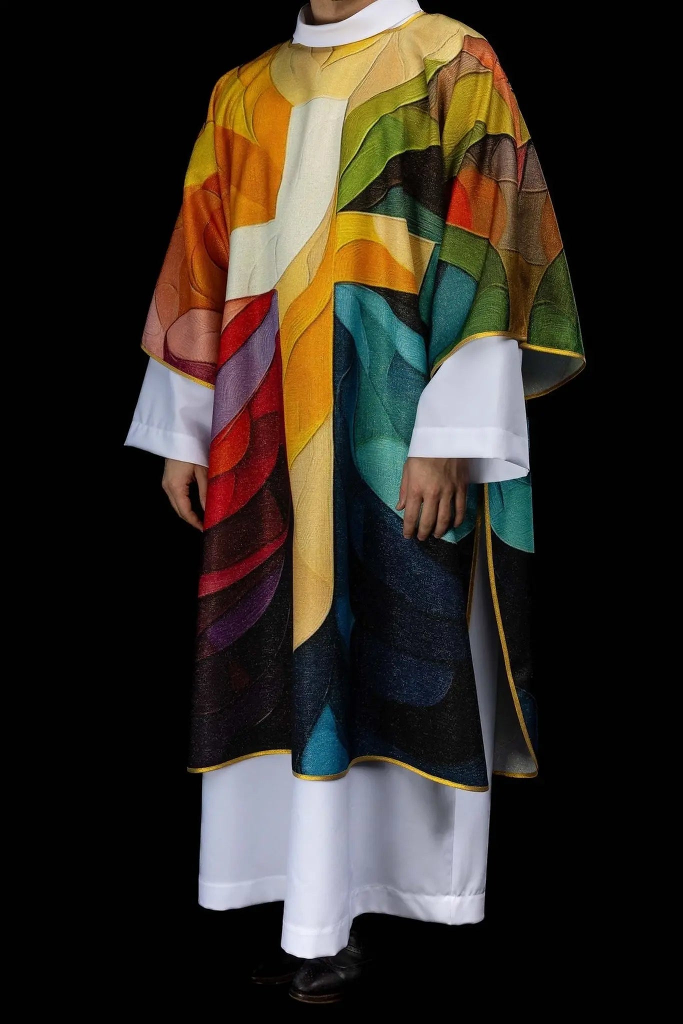 Multicoloured Printed Dalmatic with Cross Motif