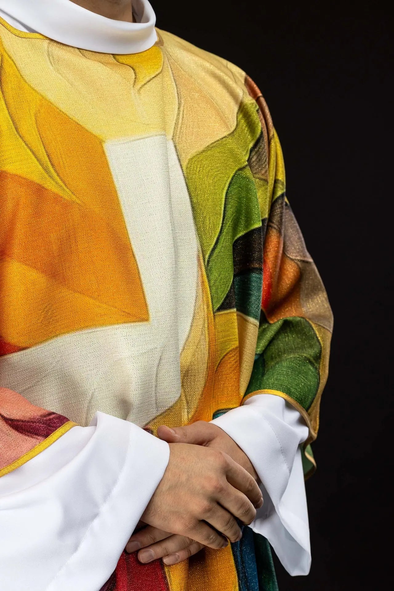 Multicoloured Printed Dalmatic with Cross Motif