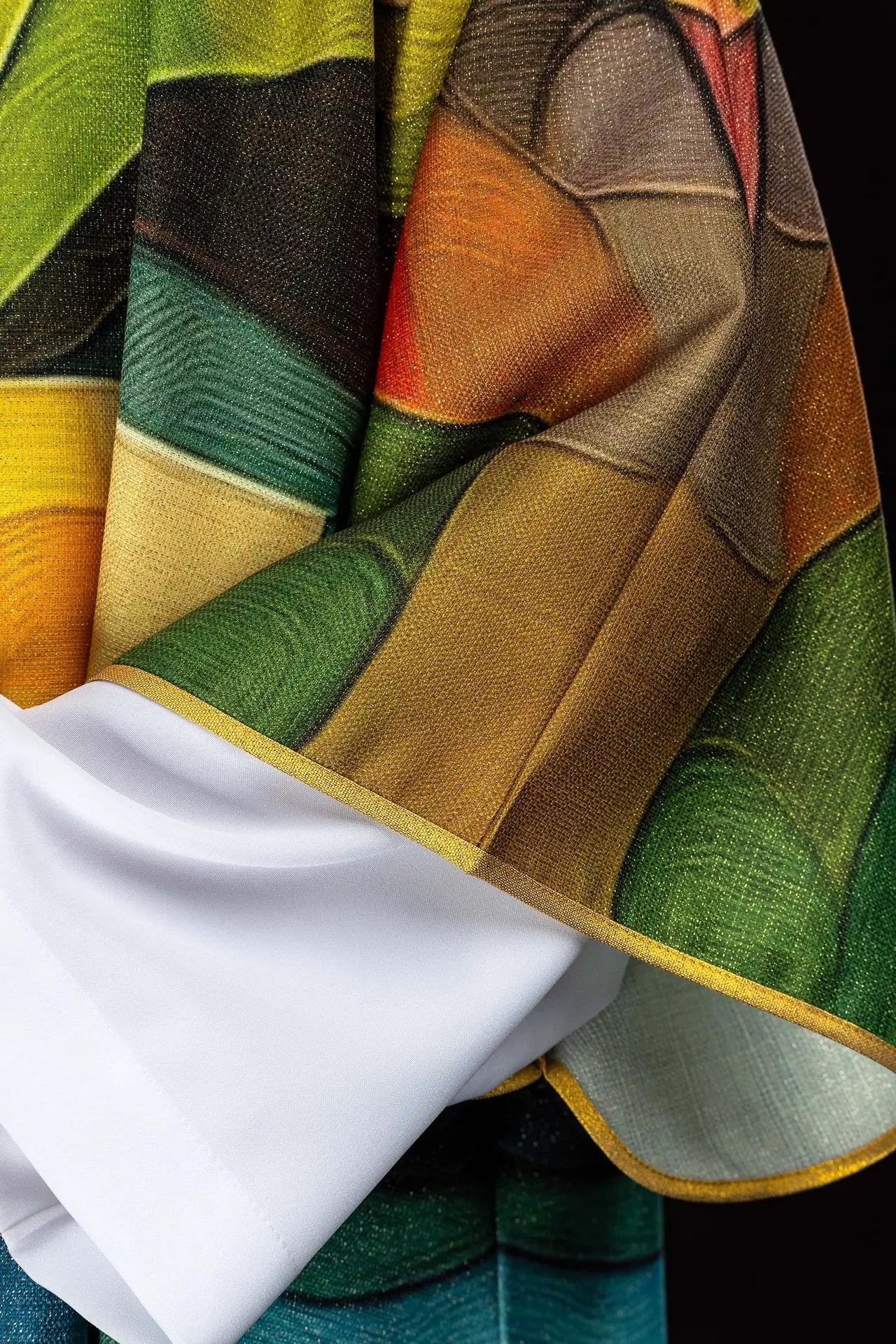 Multicoloured Printed Dalmatic with Cross Motif