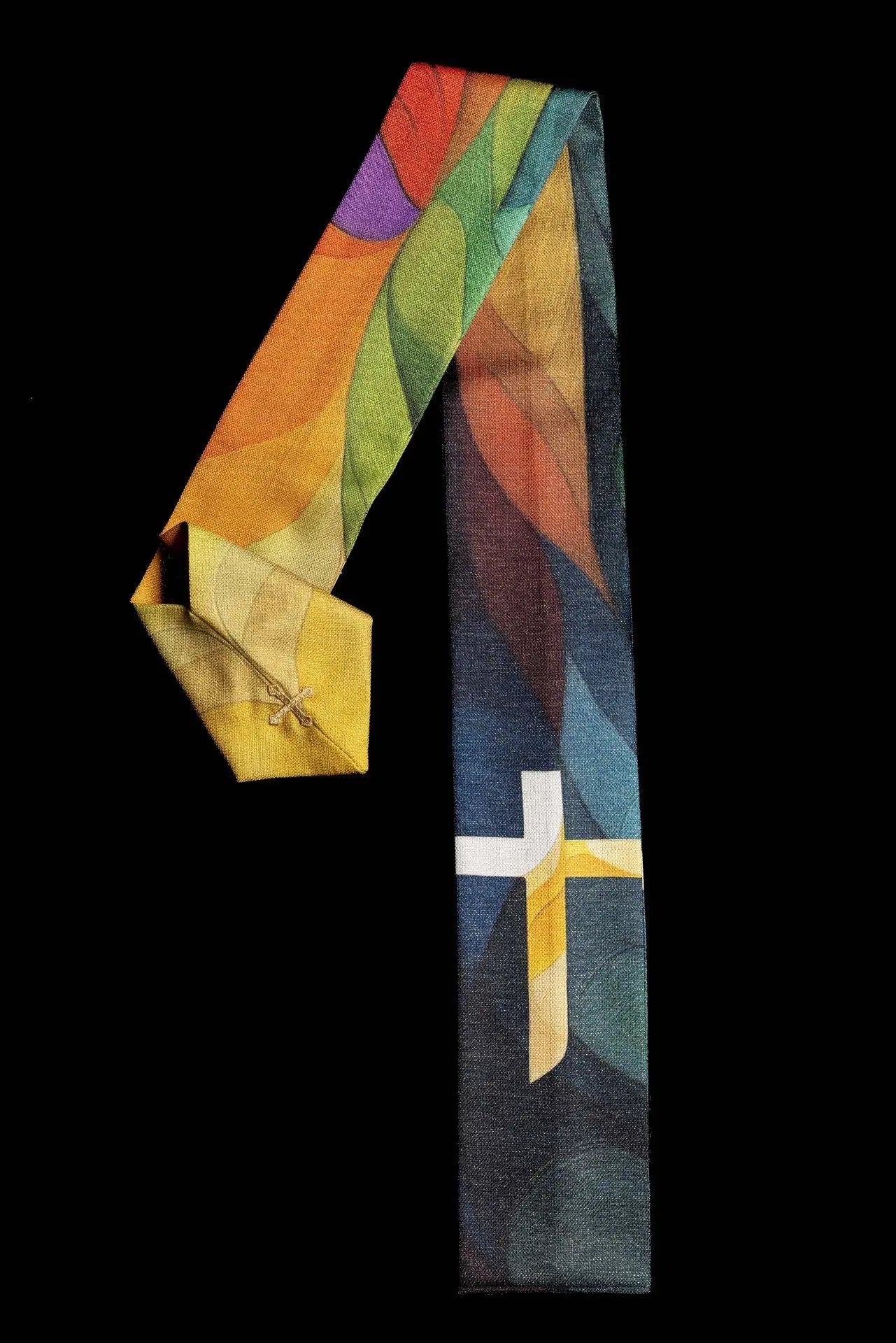 Multicolored printed chasuble with a cross motif