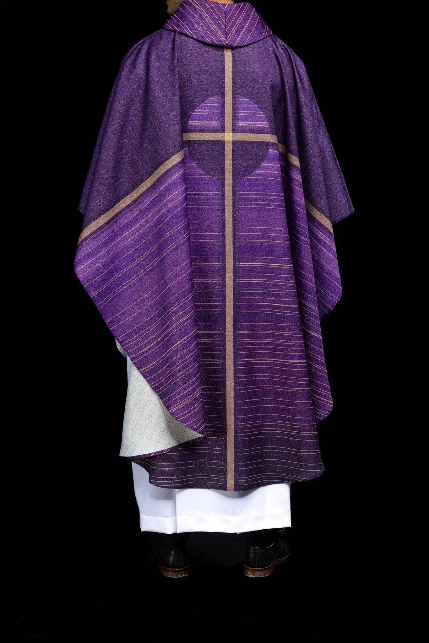 Purple printed chasuble with a cross motif