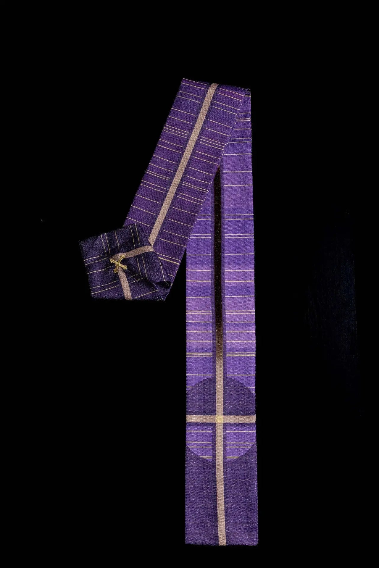 Purple printed chasuble with a cross motif