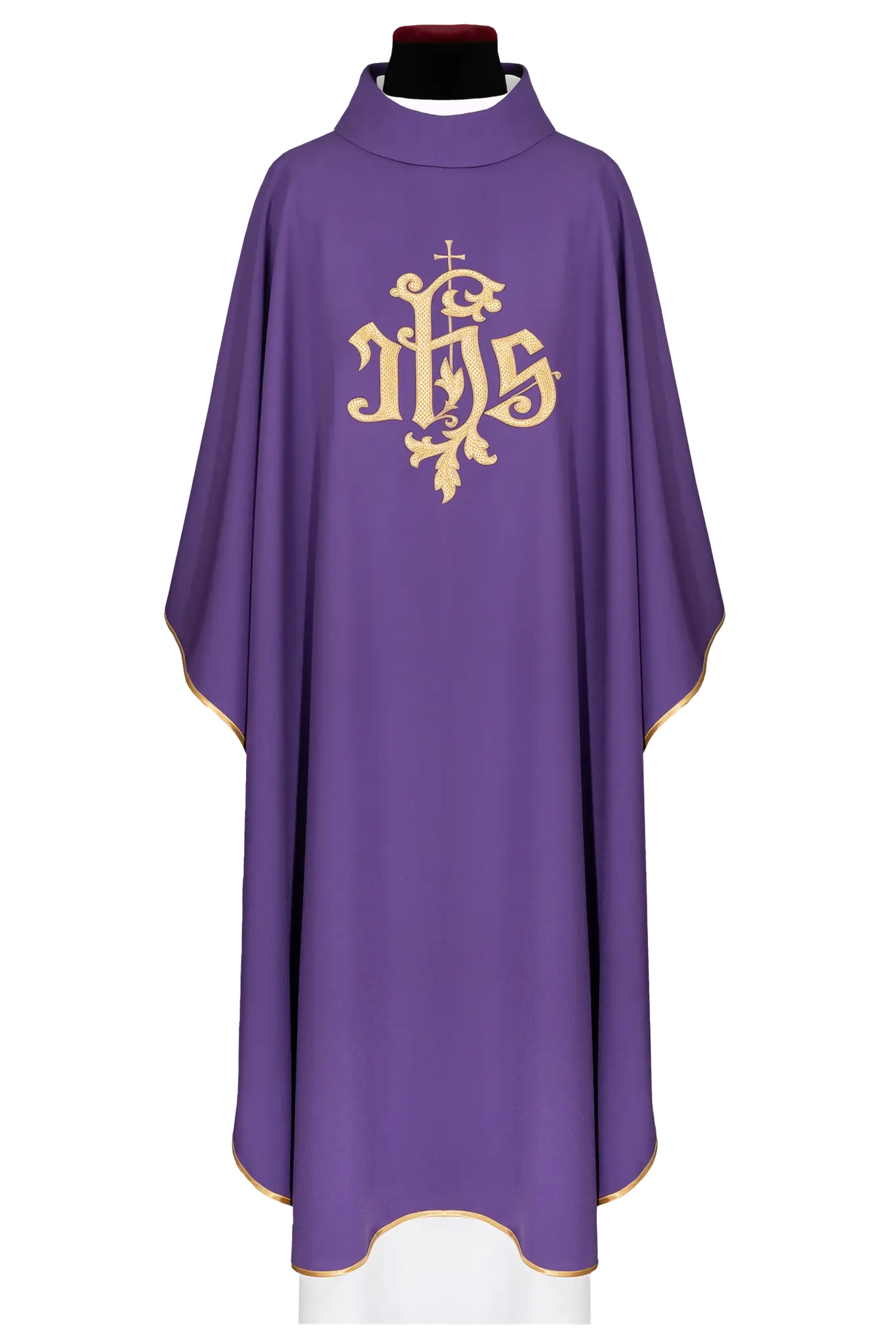 Purple chasuble with gold IHS embroidery