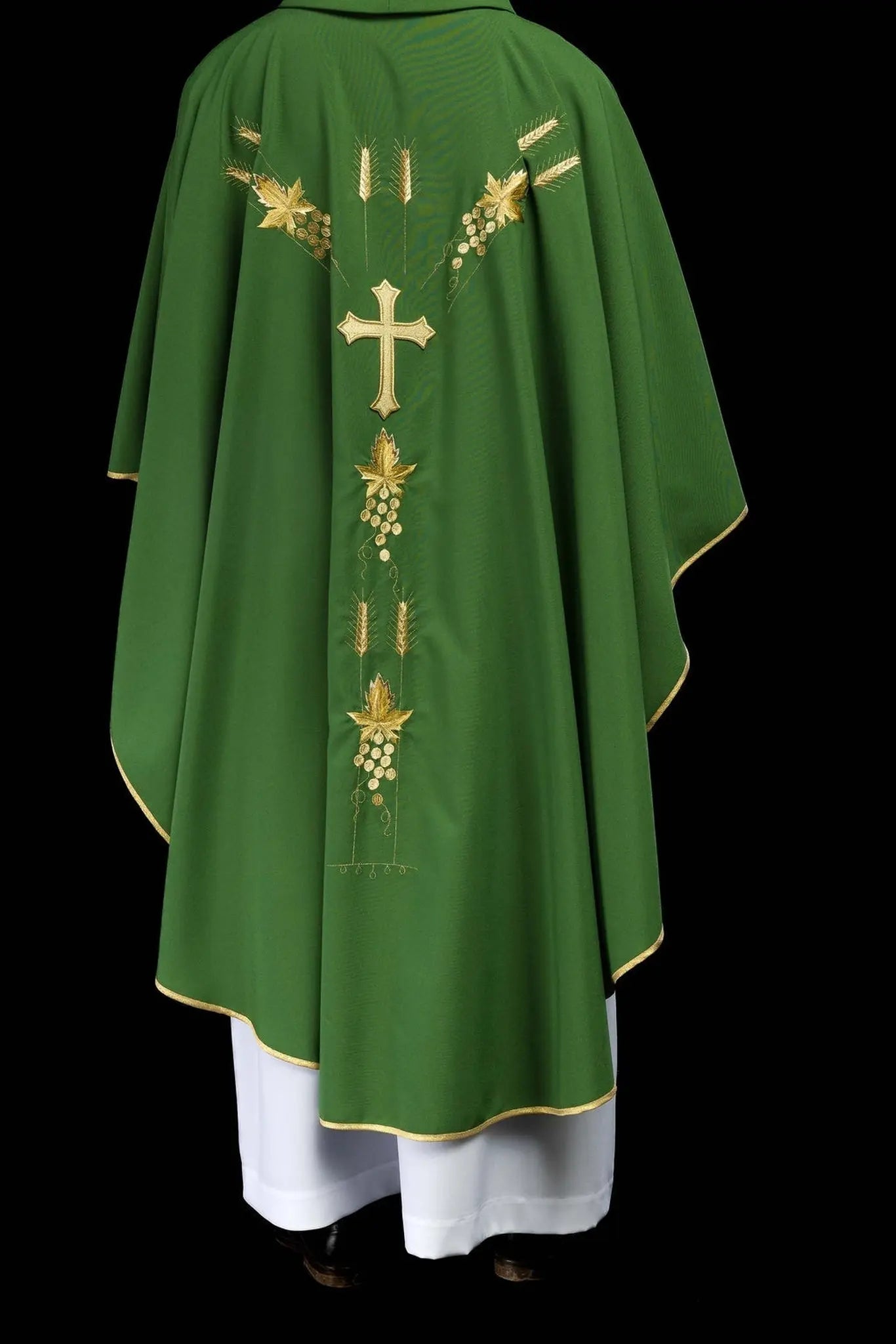 Embroidered chasuble with IHS symbol grapes Green