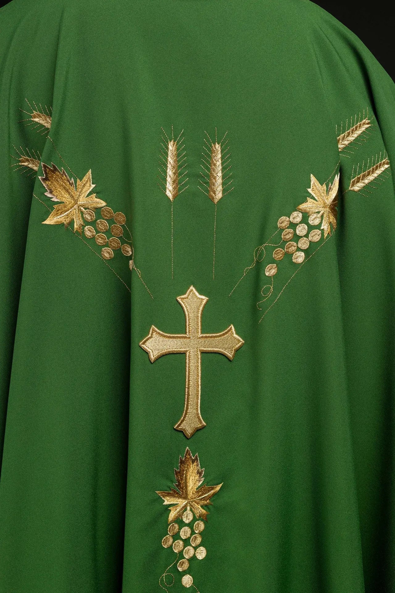 Embroidered chasuble with IHS symbol grapes Green